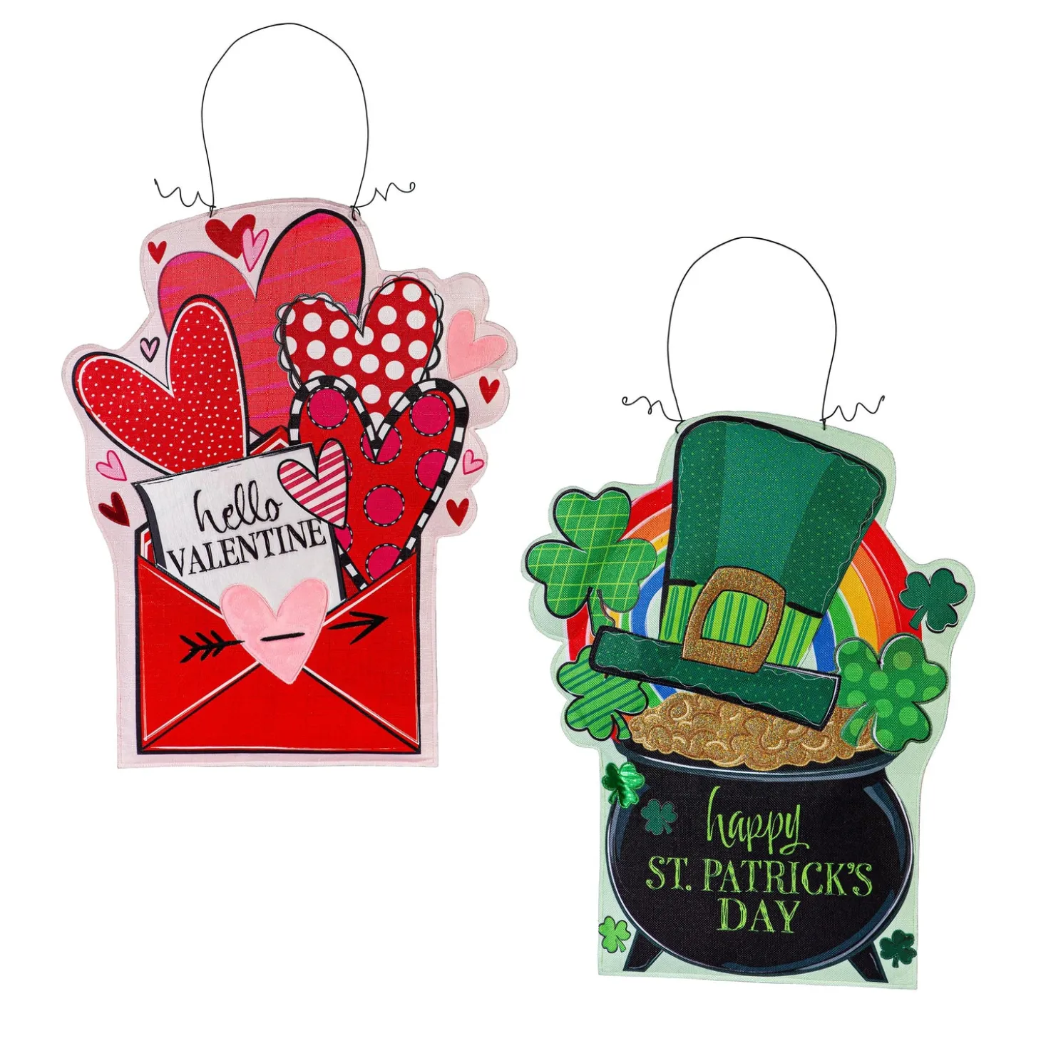 Fabric Door Hangers>Plow & Hearth Sending Love Valentine's Day / End of the Rainbow Double Sided Estate Door Décor