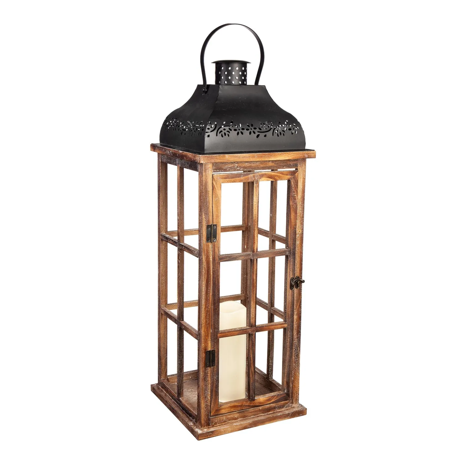 Candles & Lanterns>Plow & Hearth Set of 3 Nested Wood and Metal Lanterns w LED Candle