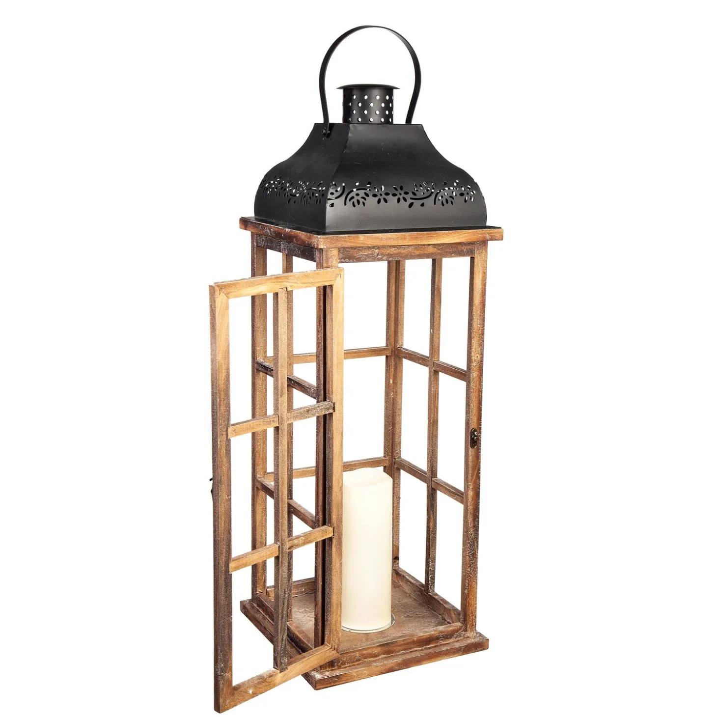 Candles & Lanterns>Plow & Hearth Set of 3 Nested Wood and Metal Lanterns w LED Candle