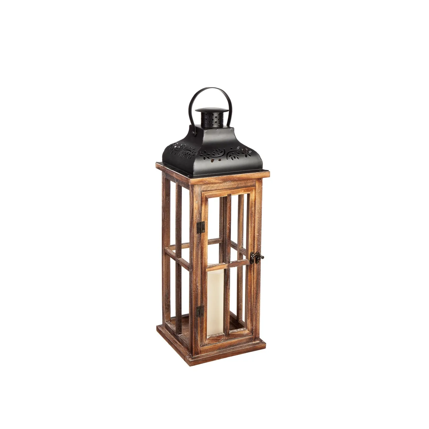 Candles & Lanterns>Plow & Hearth Set of 3 Nested Wood and Metal Lanterns w LED Candle