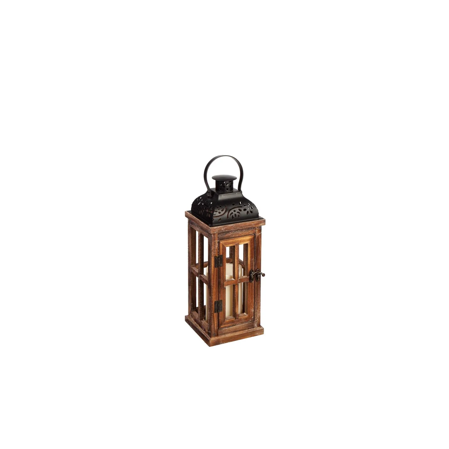 Candles & Lanterns>Plow & Hearth Set of 3 Nested Wood and Metal Lanterns w LED Candle