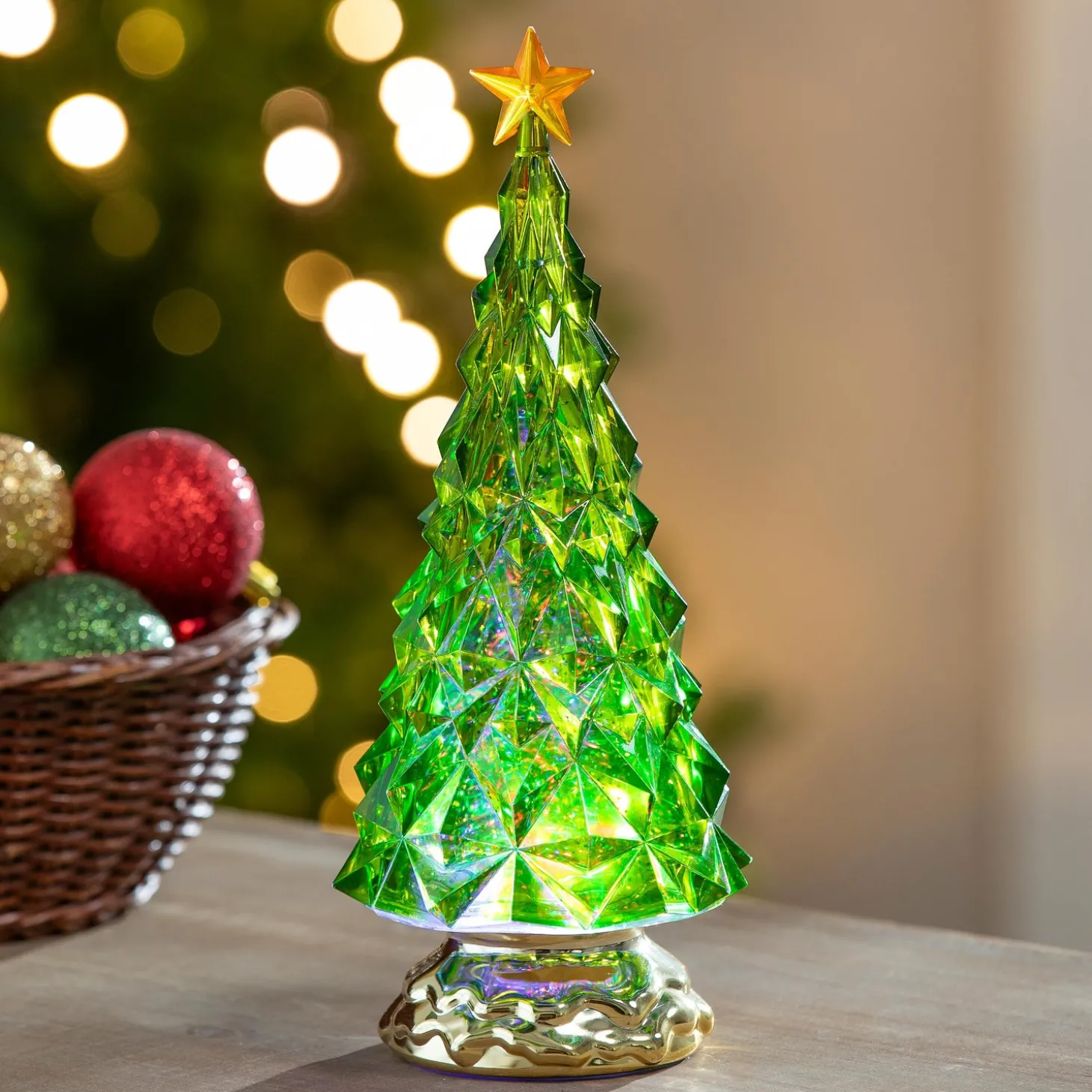 Decorative Accents>Plow & Hearth Shades of Green LED Table Decor Christmas Tree Color Changing Water Lantern, 11.5"