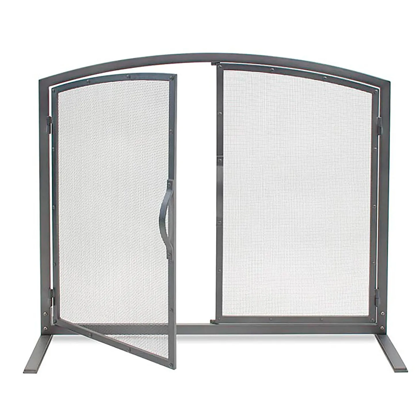 Fireplace Screens With Doors>Plow & Hearth Shadow Door Fireplace Screen in Natural Finish Iron