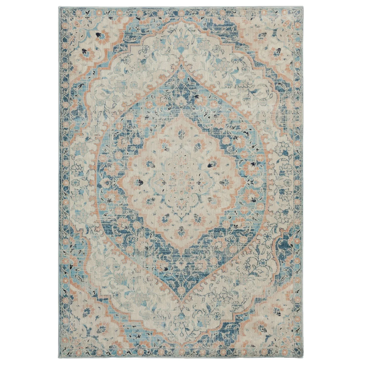 Area Rugs>Plow & Hearth Silver City Damask Polypropylene Rug, 9'10" x 12'10"
