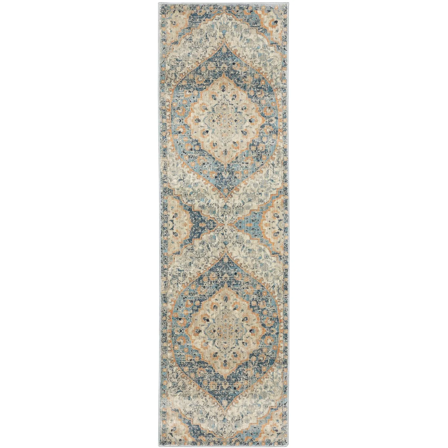 Area Rugs>Plow & Hearth Silver City Damask Polypropylene Runner, 2'3" x 7'6"