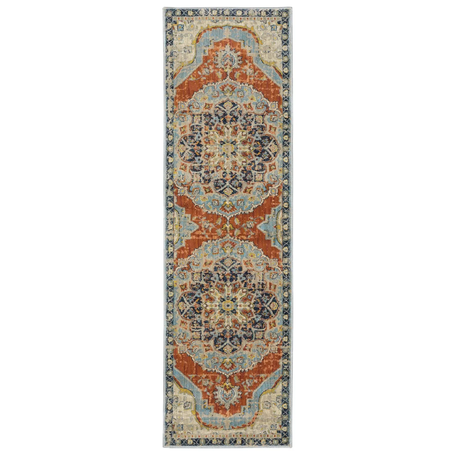 Area Rugs>Plow & Hearth Silver City Medallion Polypropylene Runner, 2'3" x 7'6"