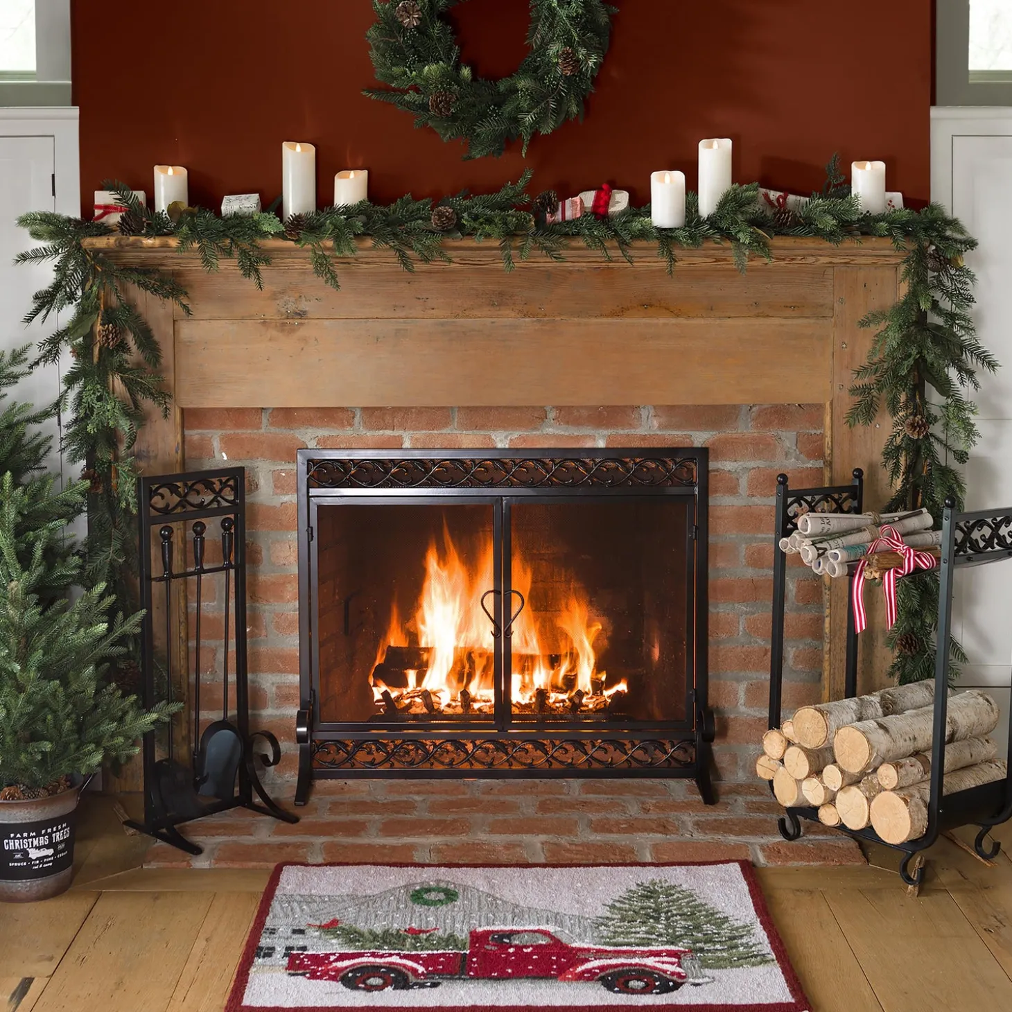 Fireplace Screens With Doors>Plow & Hearth Small Cast Iron Scrollwork Fire Screen With Doors Black