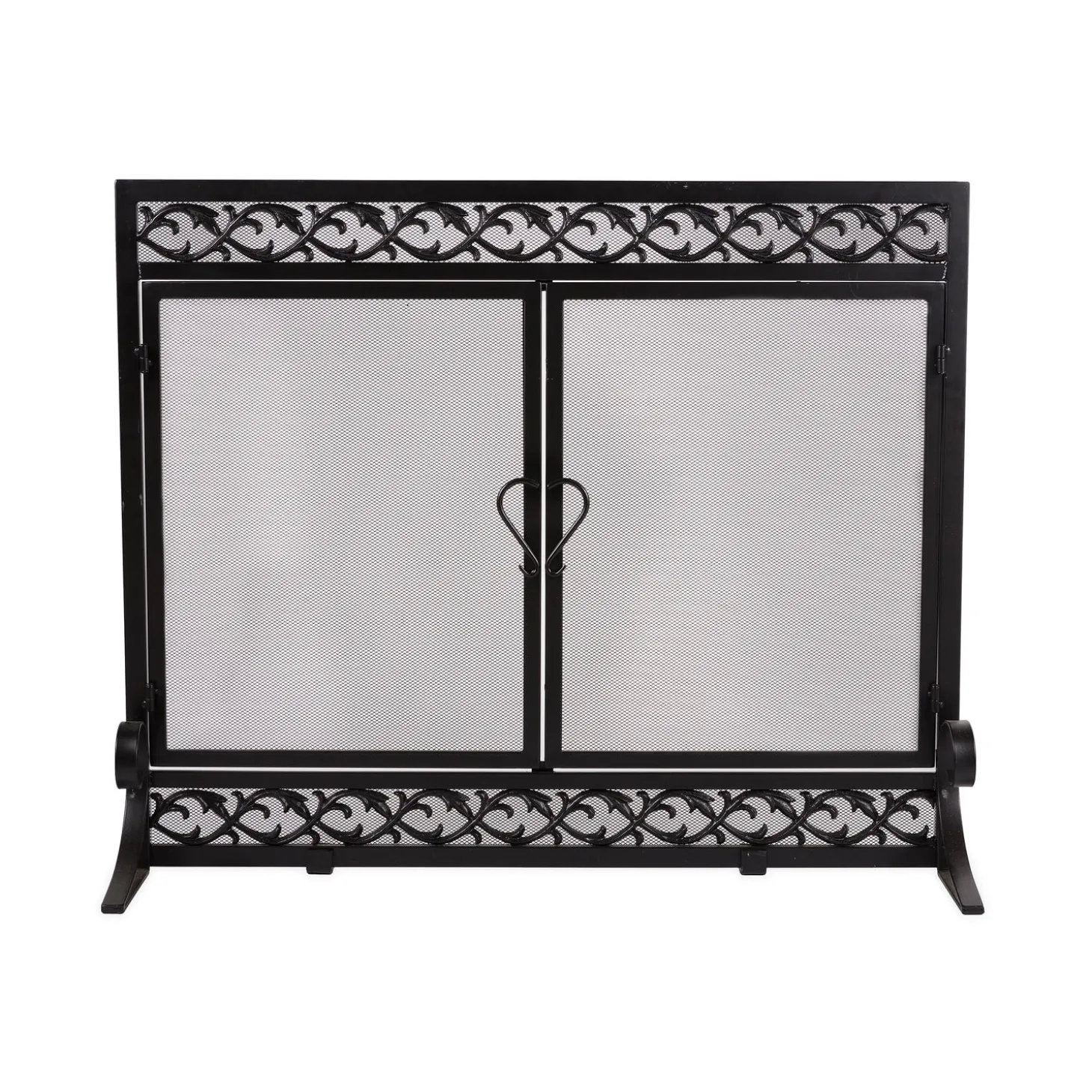Fireplace Screens With Doors>Plow & Hearth Small Cast Iron Scrollwork Fire Screen With Doors Black
