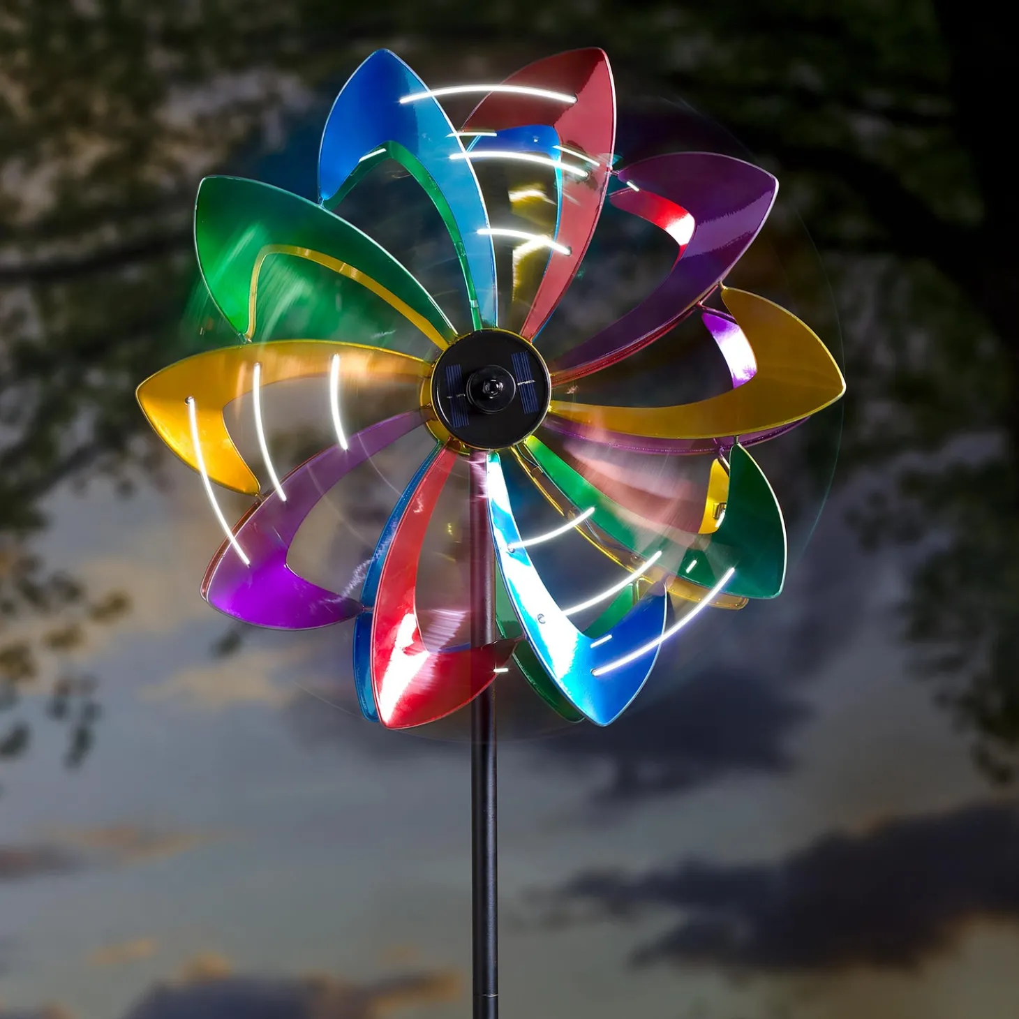 Wind Spinners>Plow & Hearth Solar Lighted LED Flower Metal Wind Spinner with Bi-Direction Rotors Antique