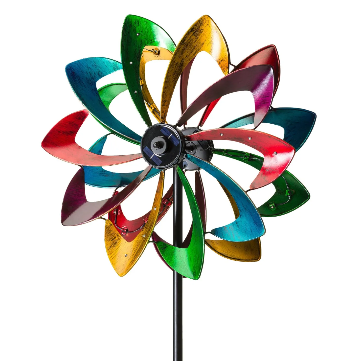 Wind Spinners>Plow & Hearth Solar Lighted LED Flower Metal Wind Spinner with Bi-Direction Rotors Antique