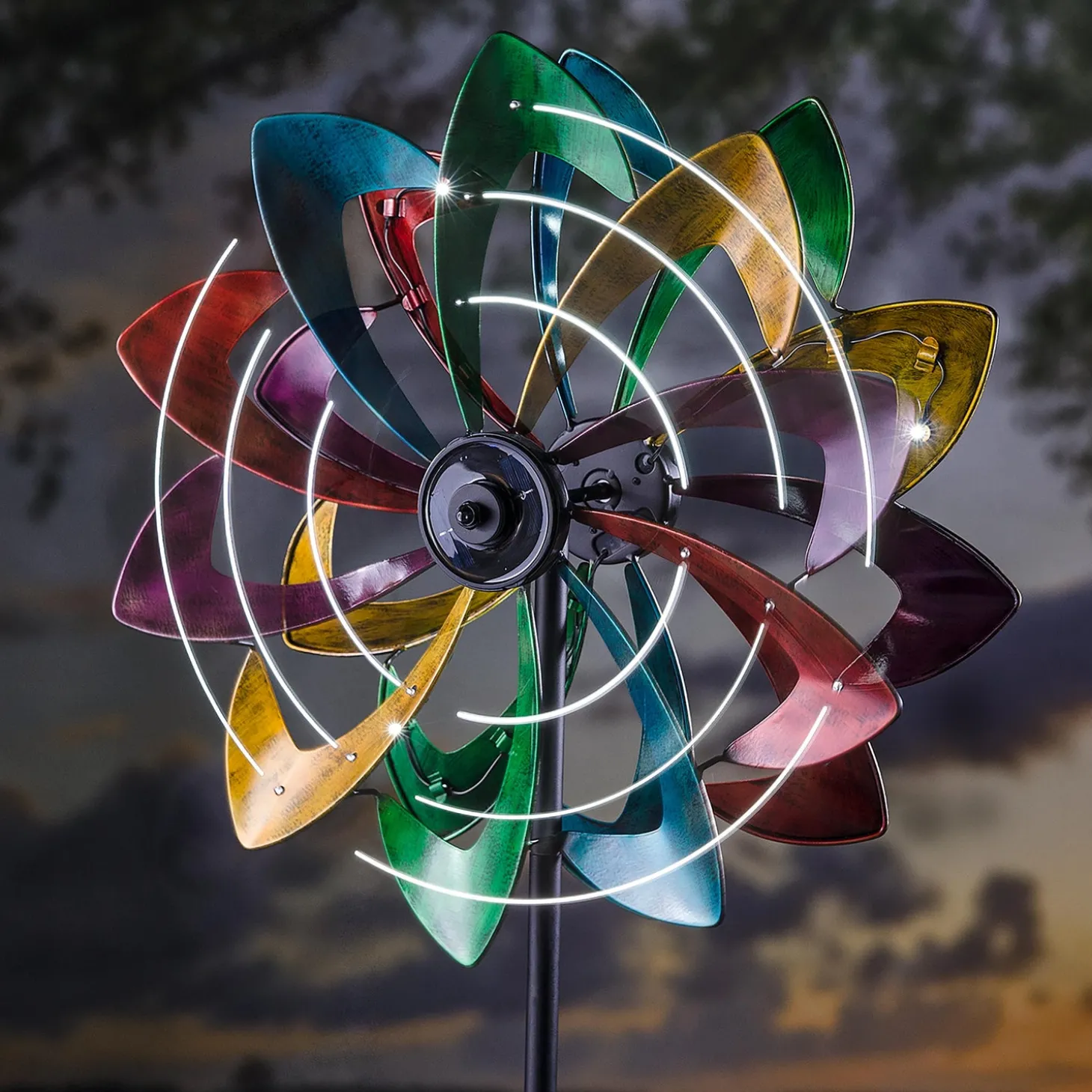 Wind Spinners>Plow & Hearth Solar Lighted LED Flower Metal Wind Spinner with Bi-Direction Rotors Antique