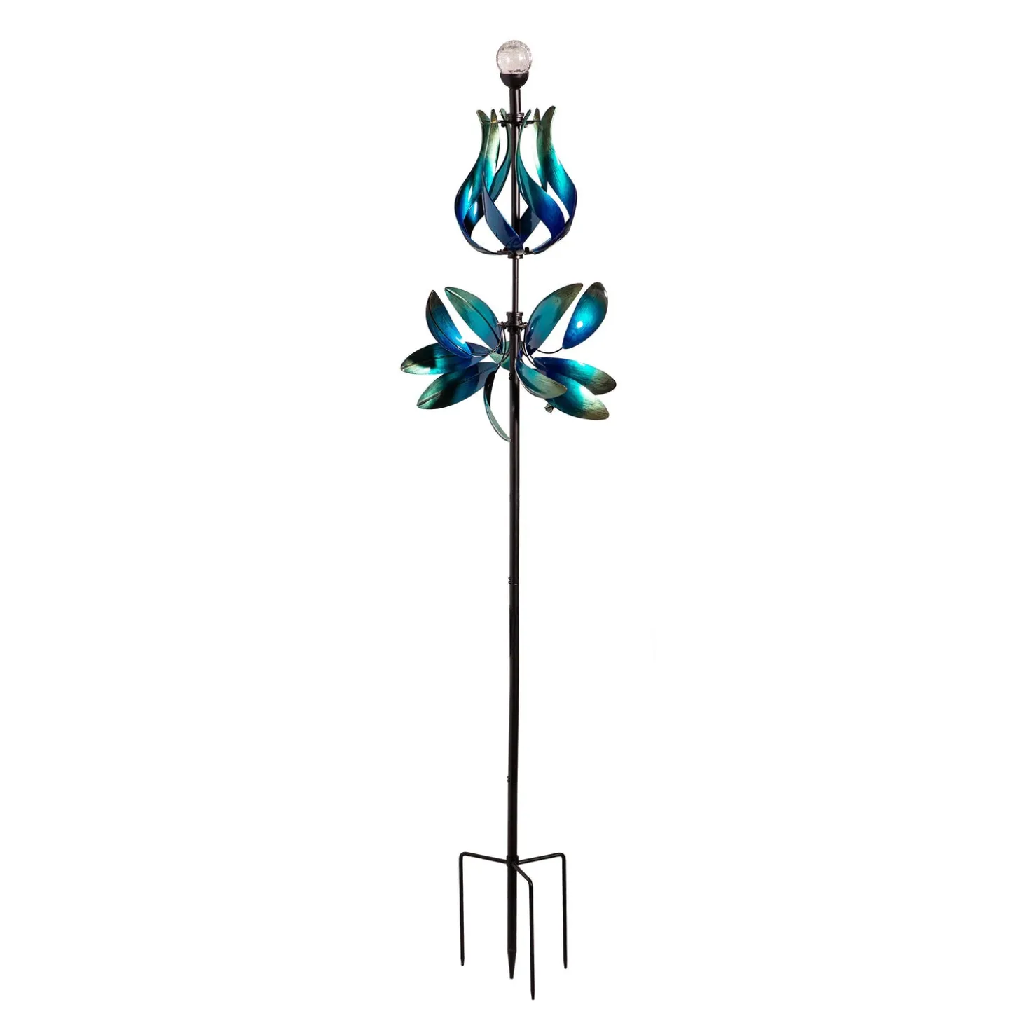 Wind Spinners | Solar Accents>Plow & Hearth Solar Metal Wind Spinner, Blue & Teal Floral Gradient, 82"H