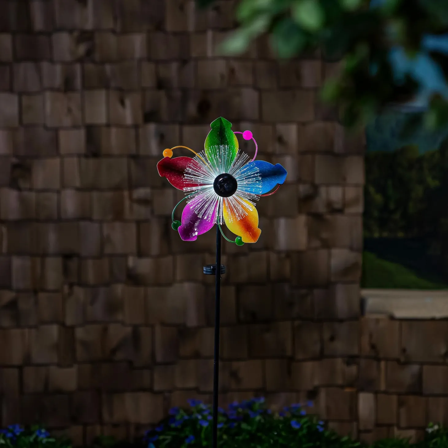 Wind Spinners>Plow & Hearth Solar Metal Wind Spinner, Fiber Optic Multi-Color Fans, 63"H