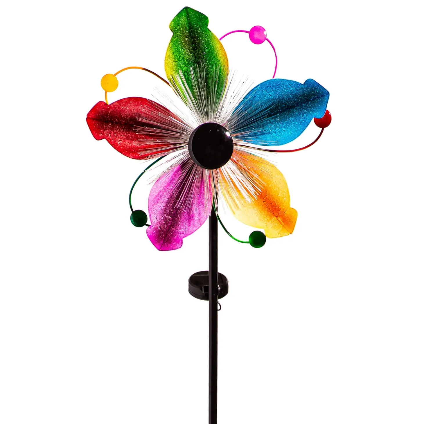 Wind Spinners>Plow & Hearth Solar Metal Wind Spinner, Fiber Optic Multi-Color Fans, 63"H
