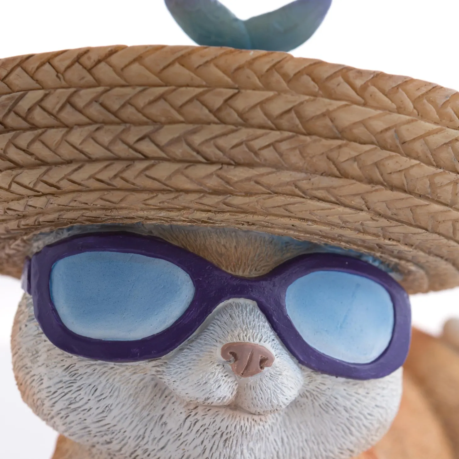 Garden Statues>Plow & Hearth Solar Resin Cat in Sunglasses With Butterfly Sombrero Bird Feeder Hat.