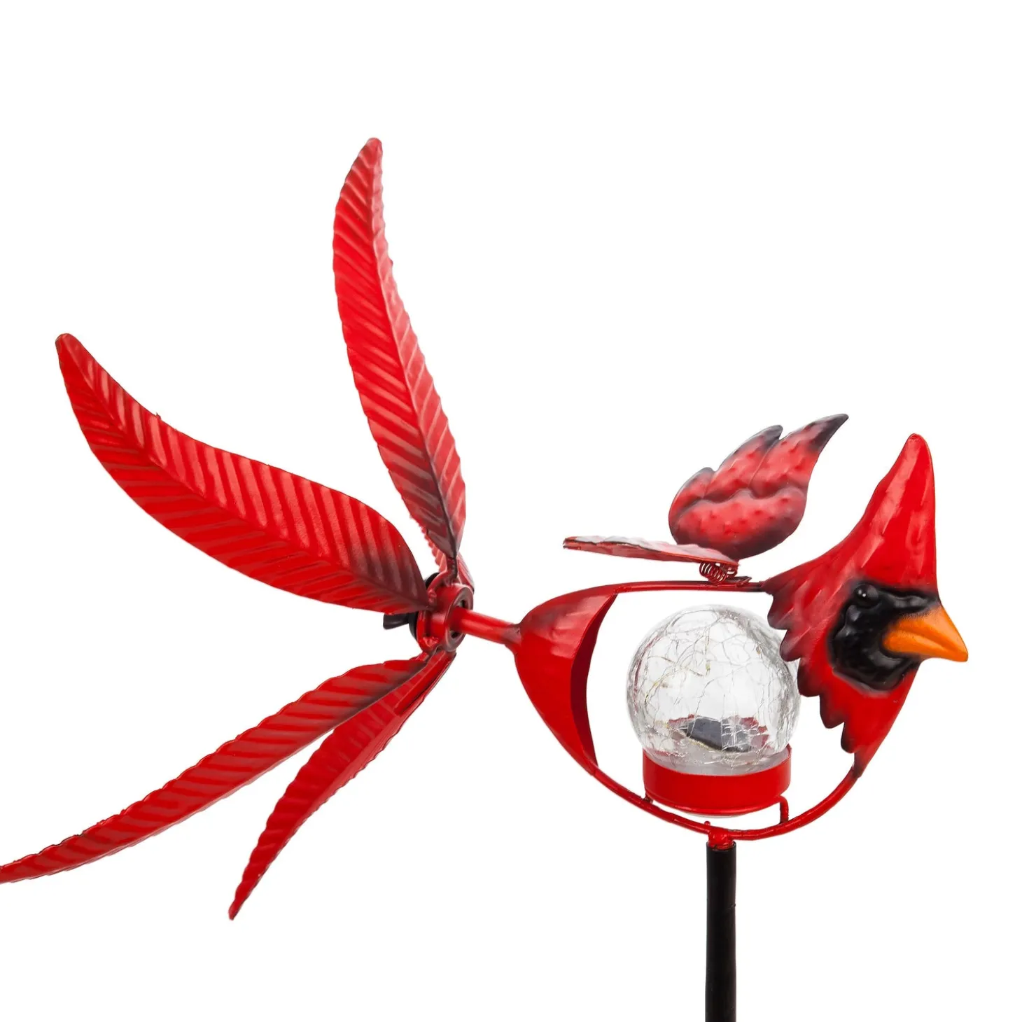 Wind Spinners | Garden Stakes>Plow & Hearth Solar Songbird Metal Wind Spinner with Glass Orb, Cardinal