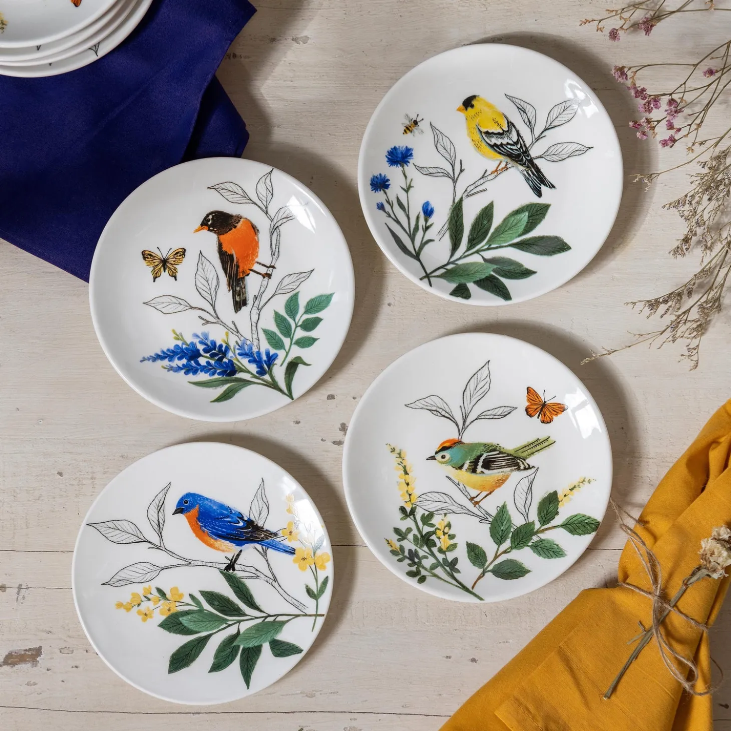 Plates & Platters>Plow & Hearth Song Bird Ceramic Appetizer Plate Set