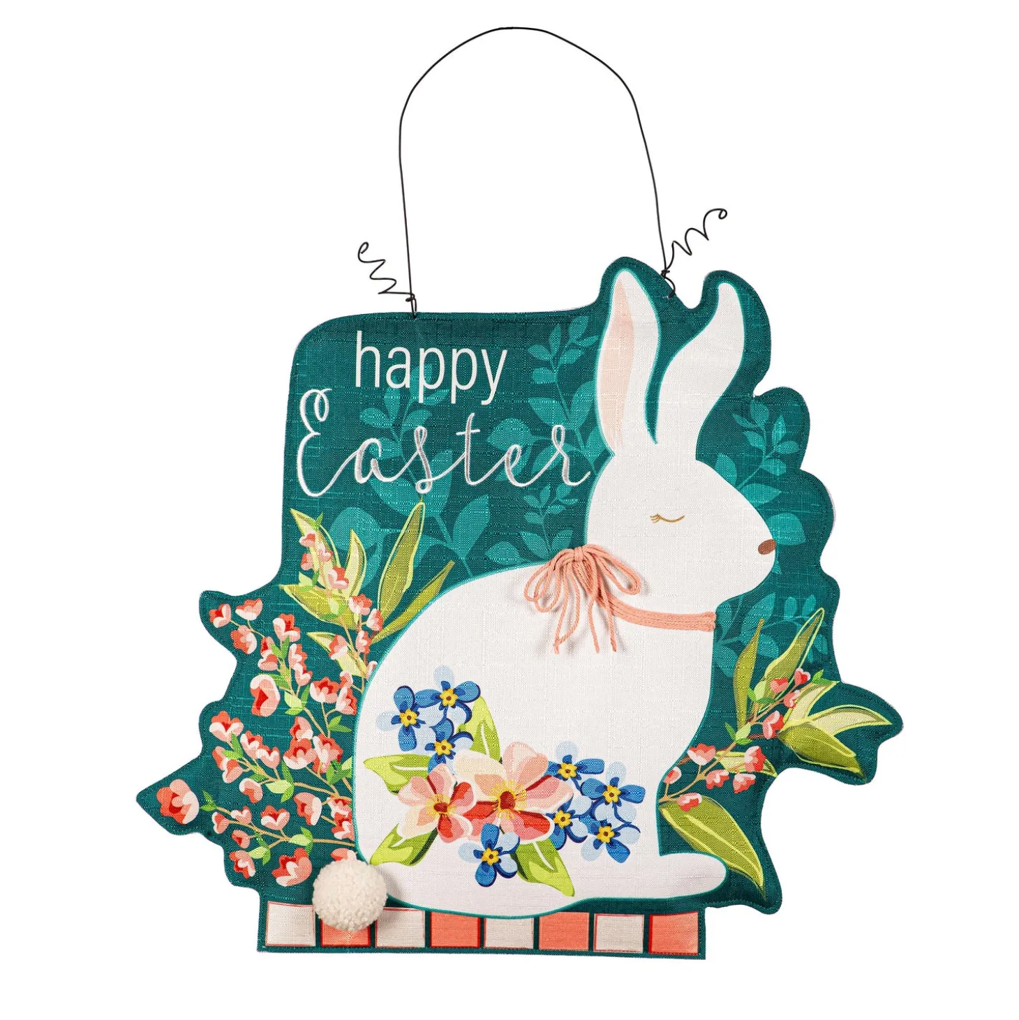 Fabric Door Hangers>Plow & Hearth Spring Birdhouse Welcome/Easter Bunny with Floral Double Sided Estate Door Décor