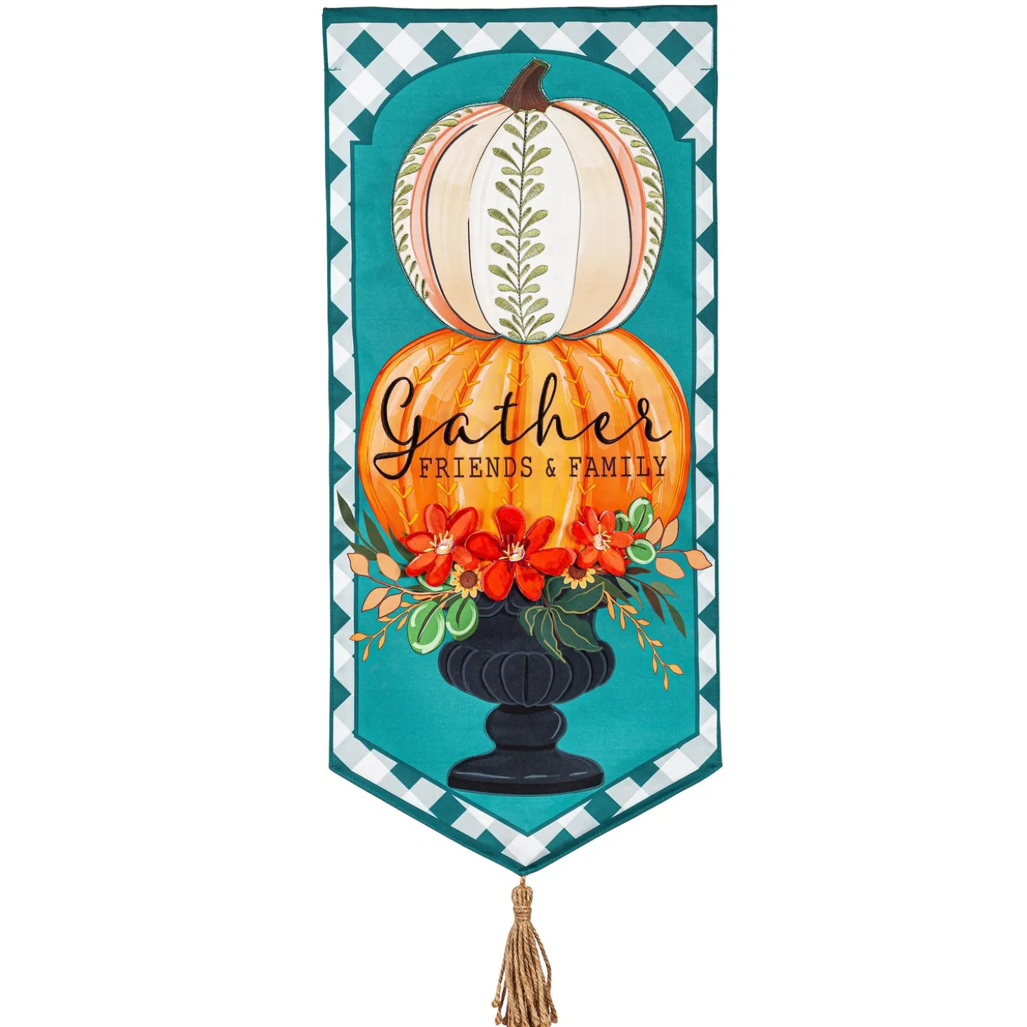 Garden Flags>Plow & Hearth Stacked Pumpkins Pennant Flag