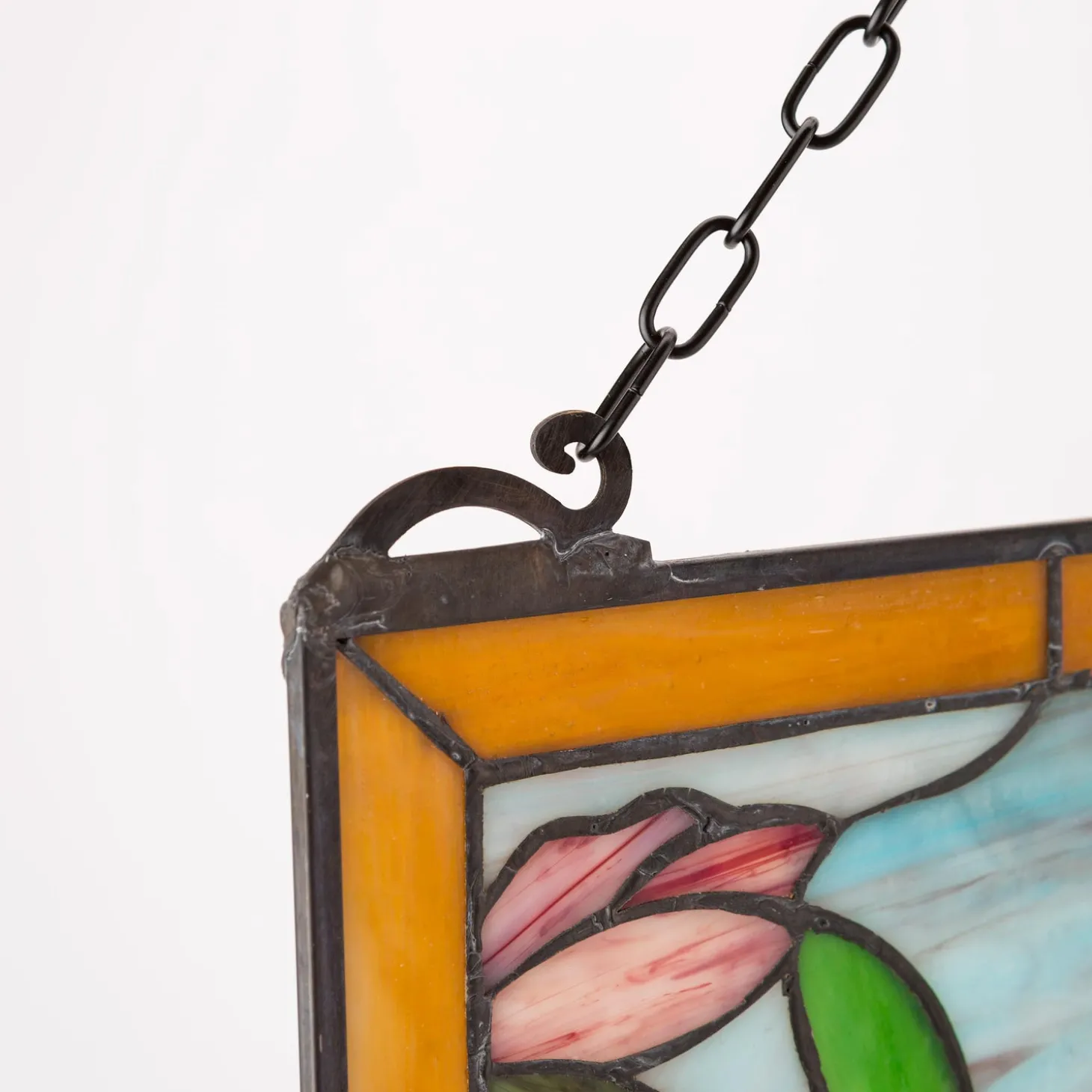 Wall Art>Plow & Hearth Stained Glass Hummingbird Art Panel with Metal Frame and Chain