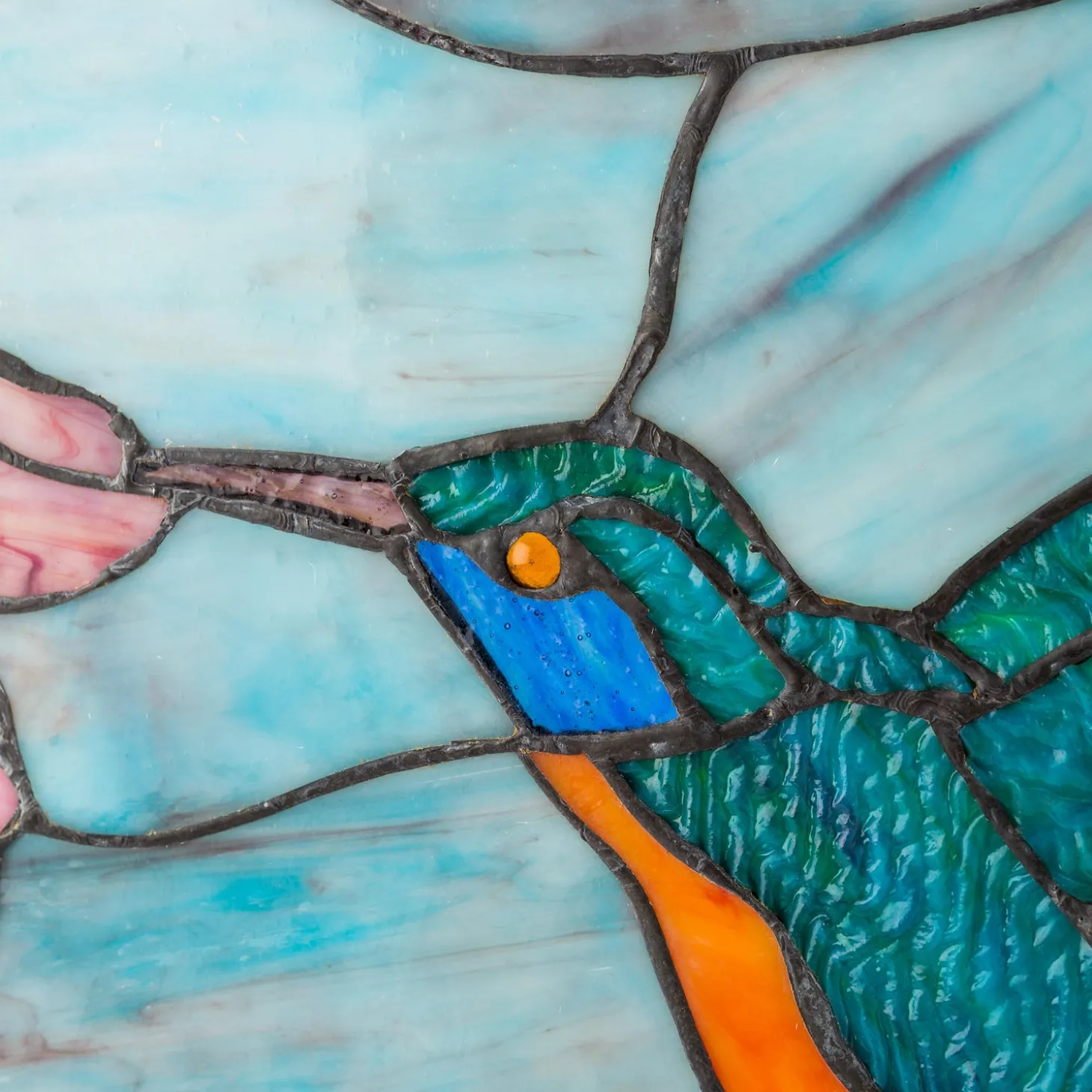 Wall Art>Plow & Hearth Stained Glass Hummingbird Art Panel with Metal Frame and Chain