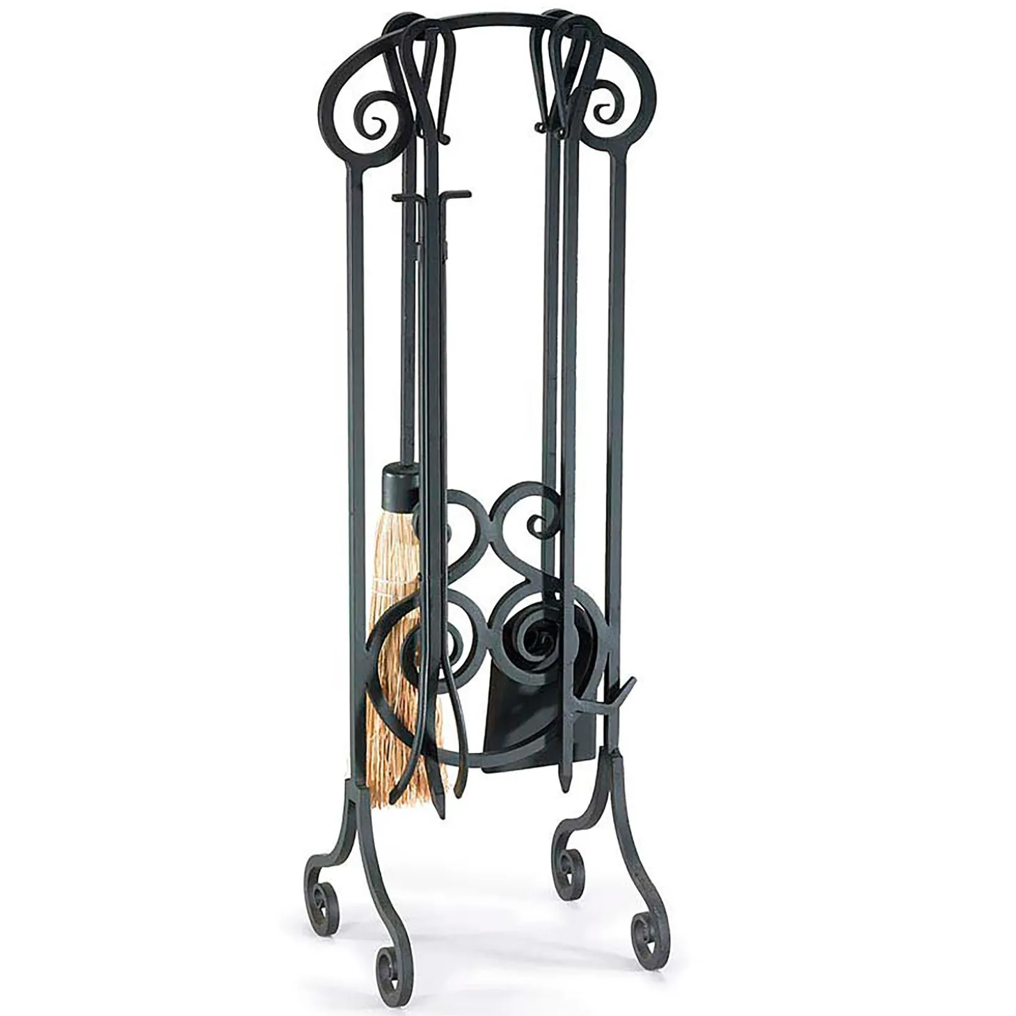 Fireplace Tool Sets>Plow & Hearth Steel Antique Scroll Fireplace Tool Set Black