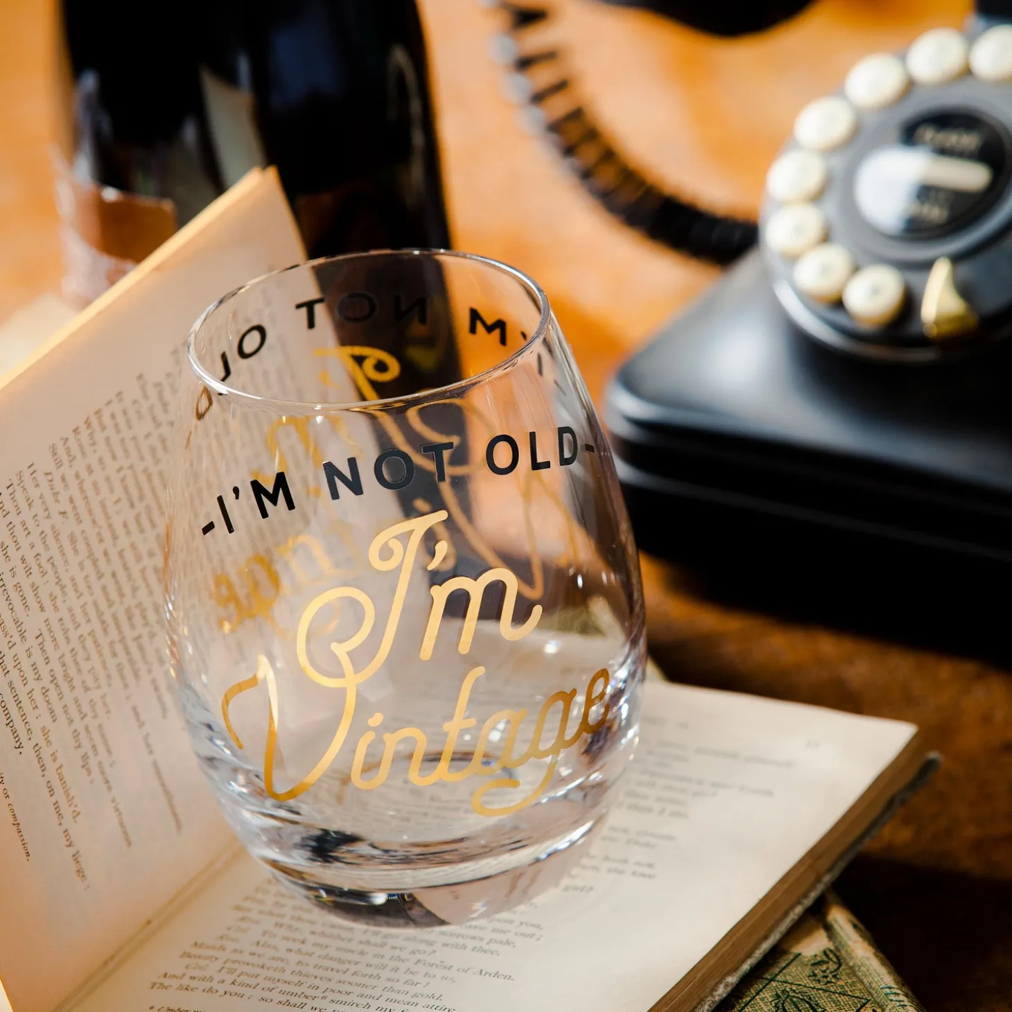 Wine Glasses>Plow & Hearth Stemless Wine Glass w/box, 17 OZ., I'm not old I'm Vintage