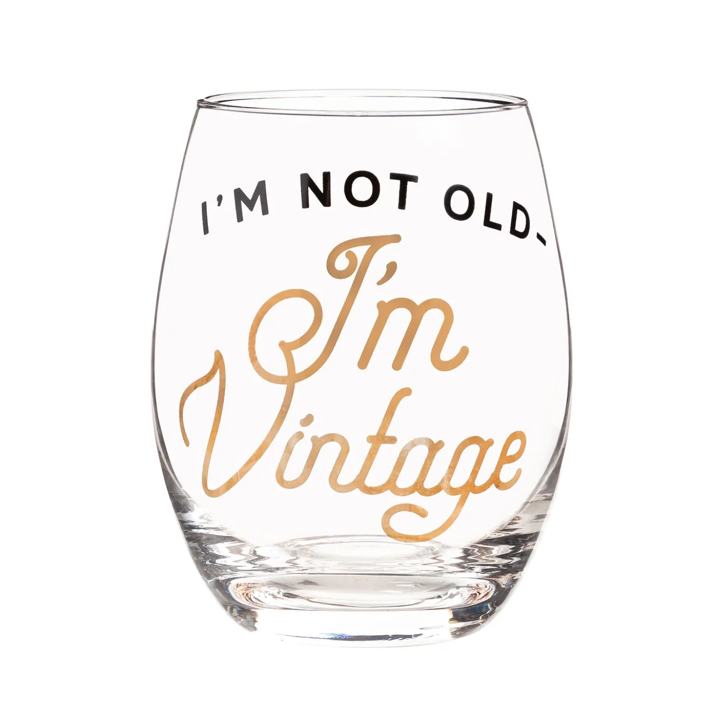 Wine Glasses>Plow & Hearth Stemless Wine Glass w/box, 17 OZ., I'm not old I'm Vintage