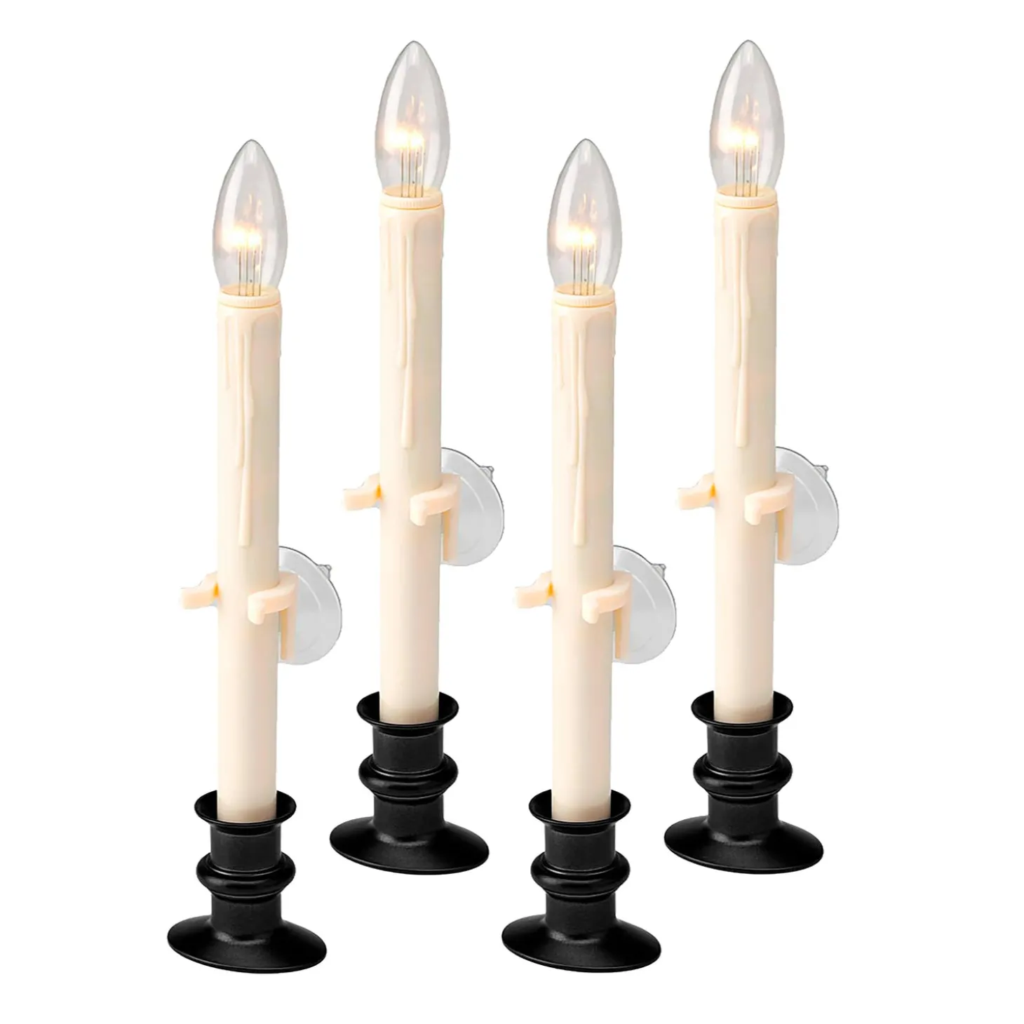 Candles & Lanterns | Lighted Accents>Plow & Hearth Suction Cup Window Candles with Timer and Remote, Set of 4 Onyx