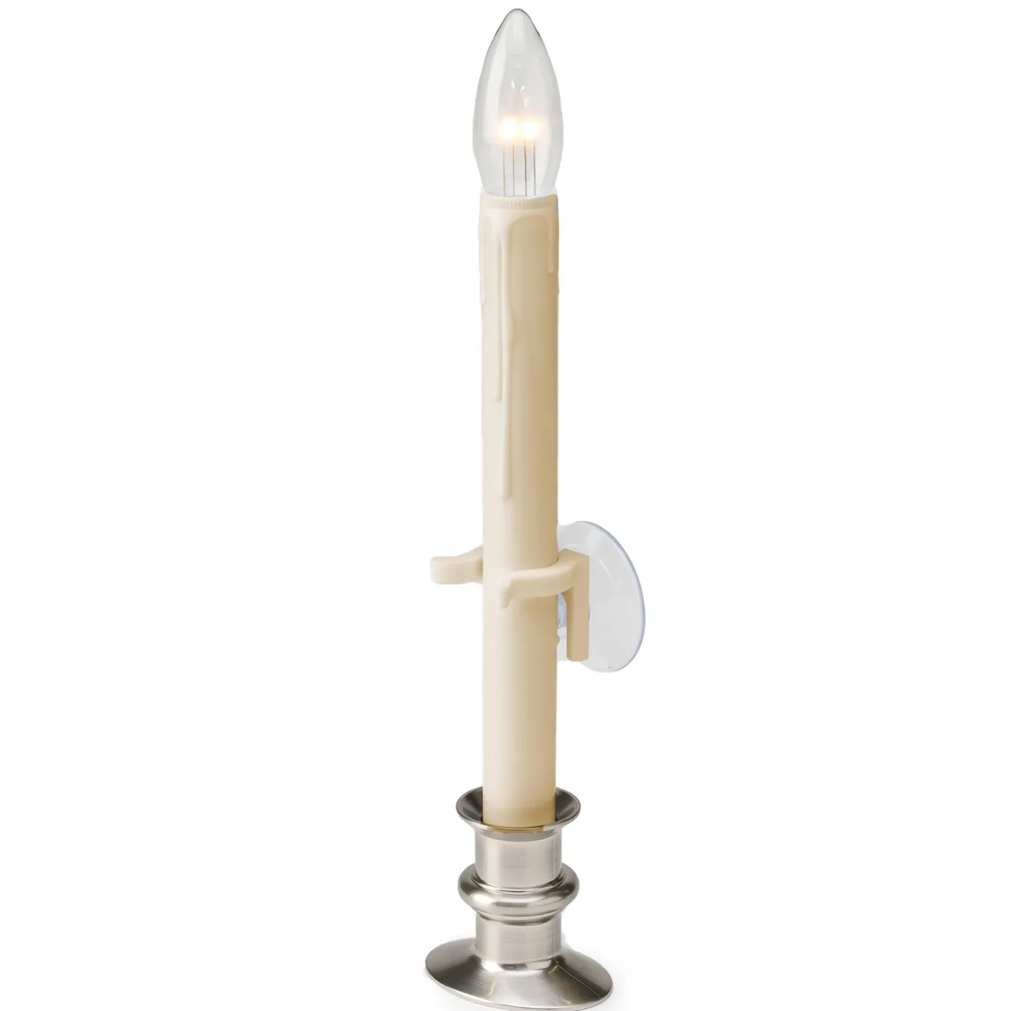 Candles & Lanterns | Lighted Accents>Plow & Hearth Suction Cup Window Candles with Timer and Remote, Set of 4 Pewter