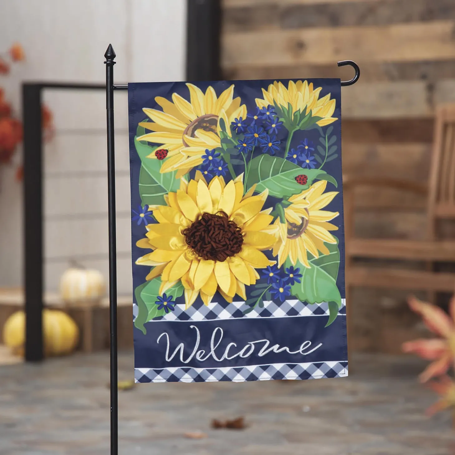 Garden Flags>Plow & Hearth Sunflower Welcome Applique Garden Flag