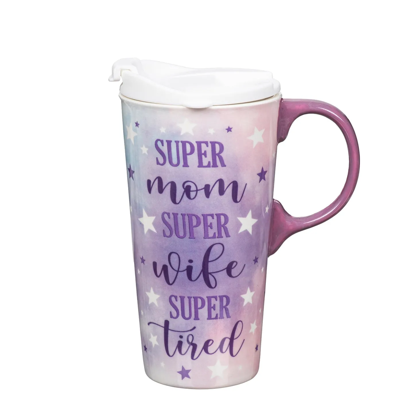 Travel Cups>Plow & Hearth Super Mom Super Wife Super Tired Ceramic Perfect Cup and Compact Tote Giftset, 17oz, Gift Box