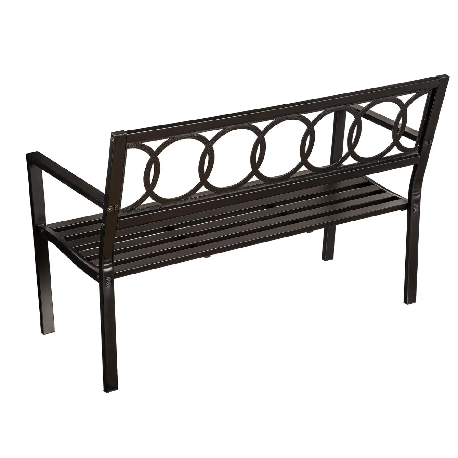 Outdoor Benches>Plow & Hearth Sydney Tubular Steel Bench with Cast Iron Interlocking Circles Design