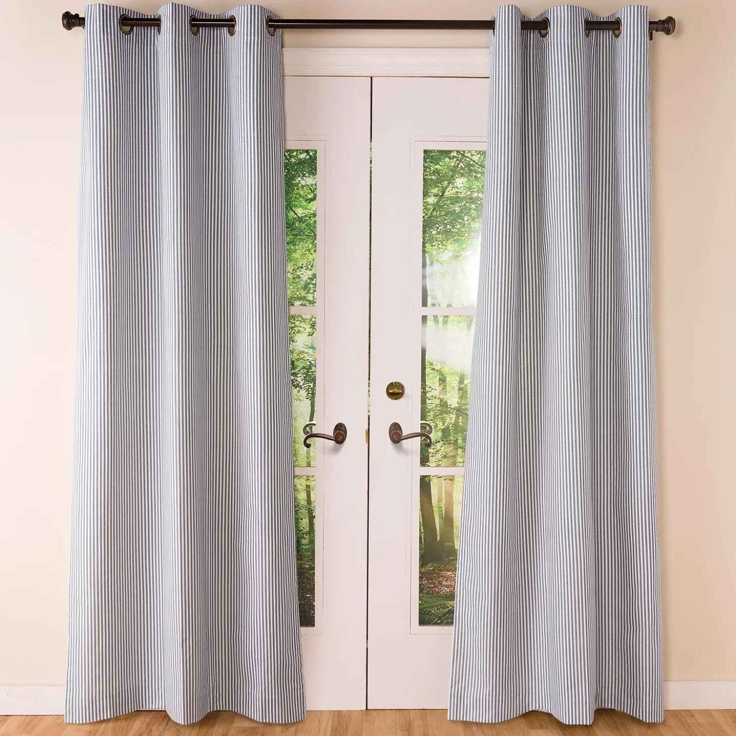 Curtain Panels>Plow & Hearth Thermalogic Insulated Ticking Stripe Grommet Top Curtain Pair, 84"L Double-Width