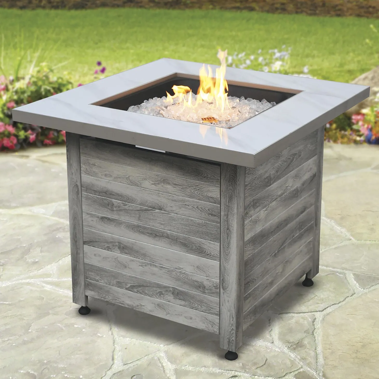 Fire Pits | Fire Pits>Plow & Hearth Tidewater Propane Gas Fire Pit with Tabletop Insert, Fire Glass and Cover