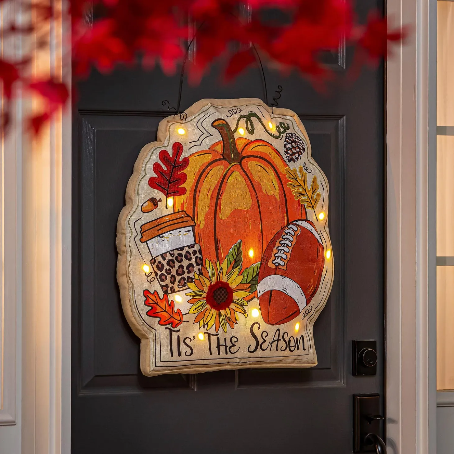 Fabric Door Hangers>Plow & Hearth Tis the Season Fall Lighted Estate Door Décor