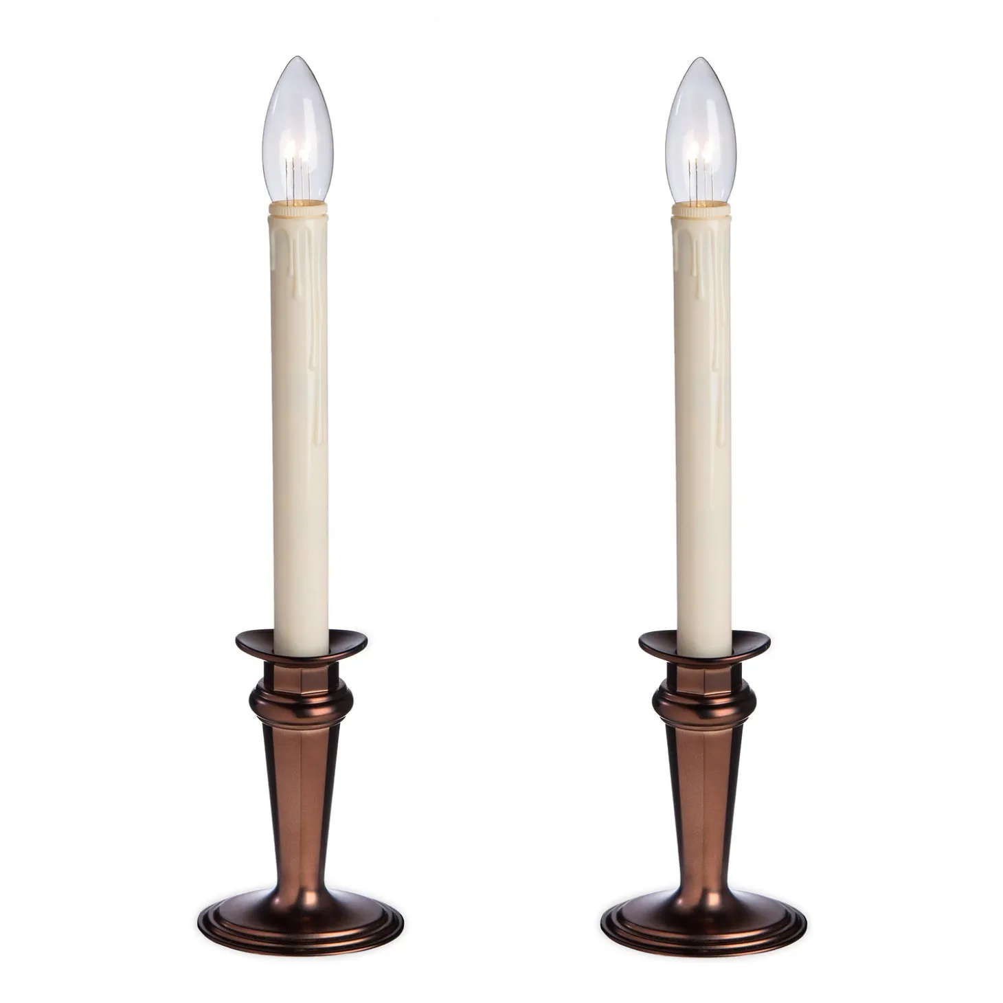 Candles & Lanterns | Lighted Accents>Plow & Hearth Traditional Adjustable Window Candles with Timer and Remote, Set of 2 Bronze