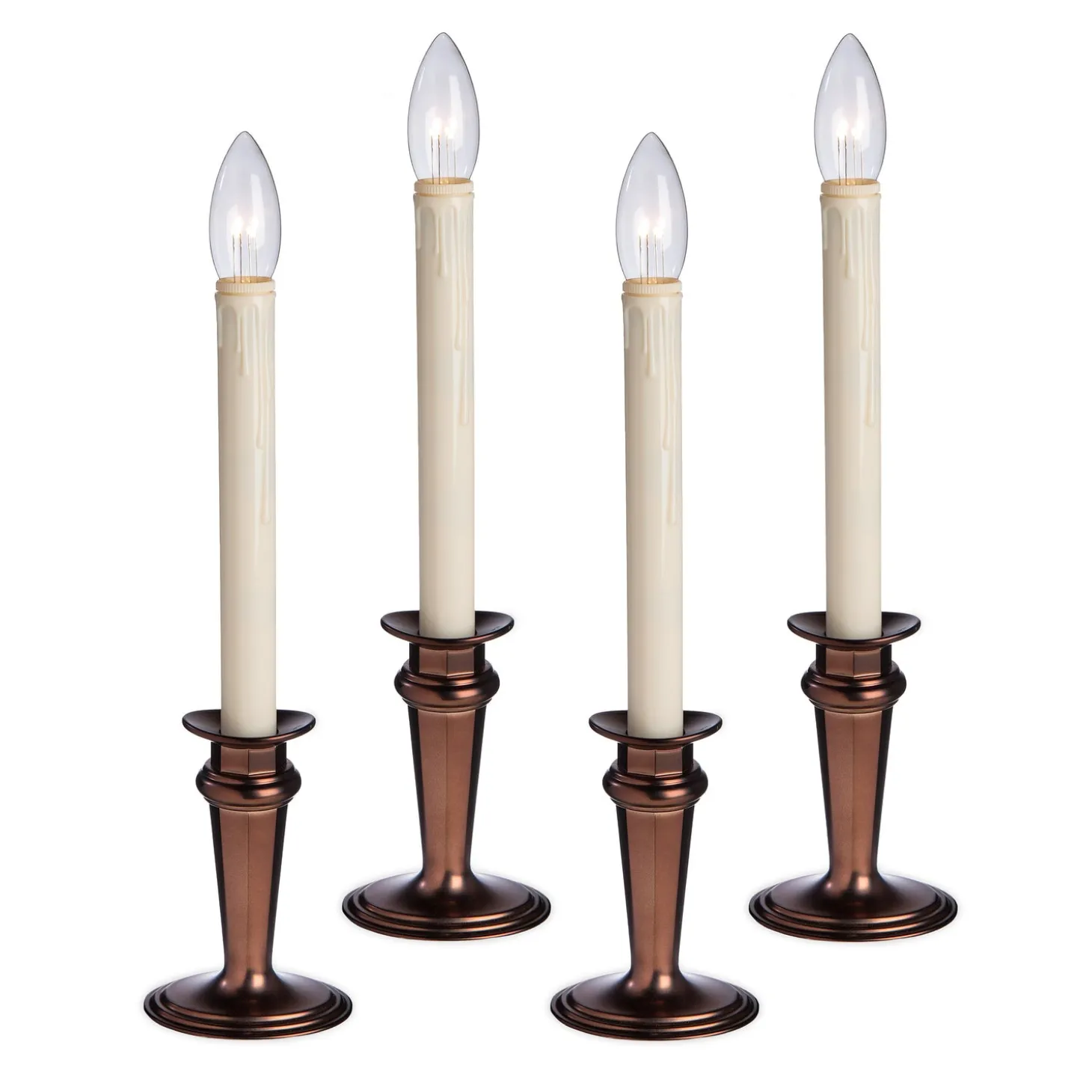 Candles & Lanterns | Lighted Accents>Plow & Hearth Traditional Adjustable Window Candles with Timer and Remote, Set of 4 Bronze