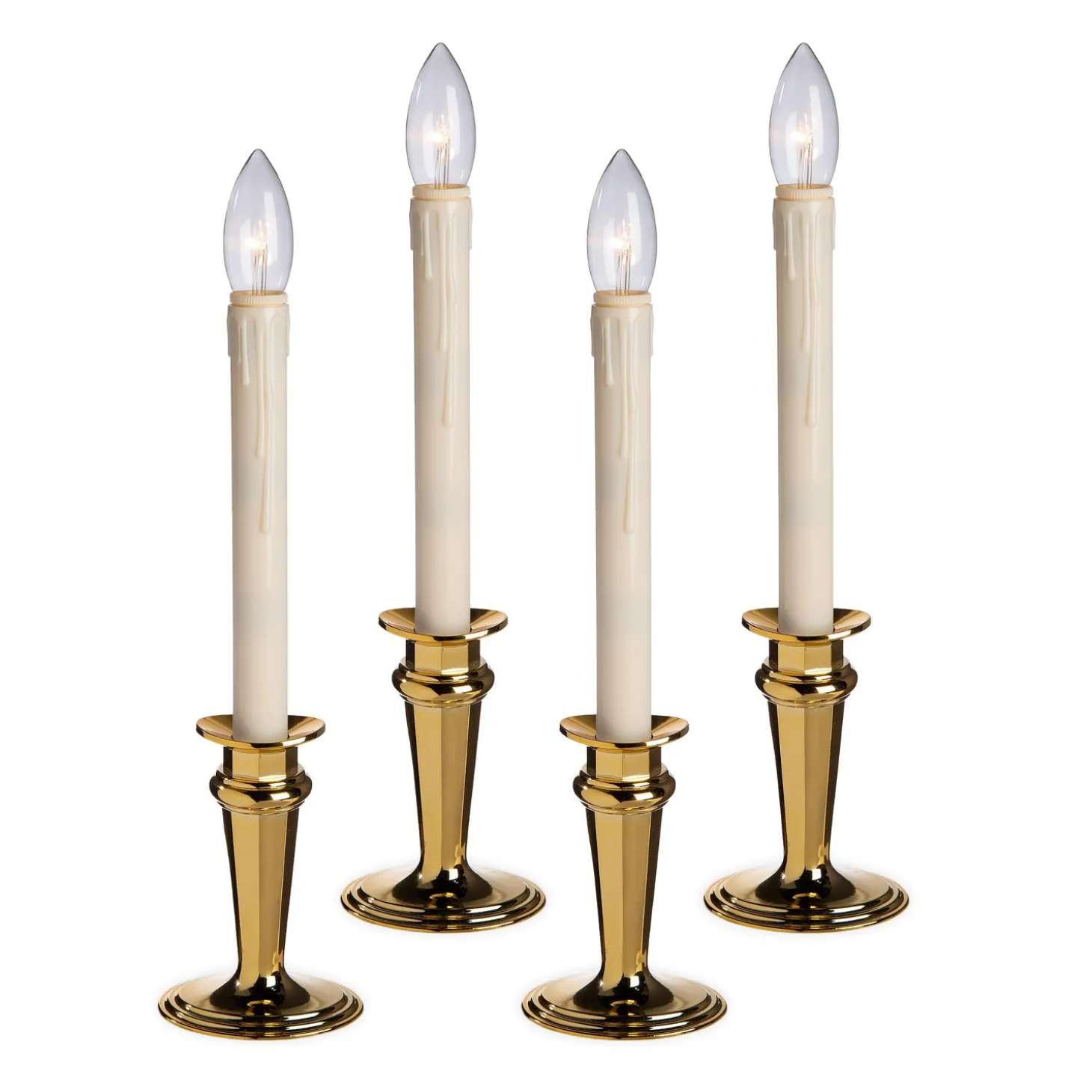 Candles & Lanterns | Lighted Accents>Plow & Hearth Traditional Adjustable Window Candles with Timer and Remote, Set of 4