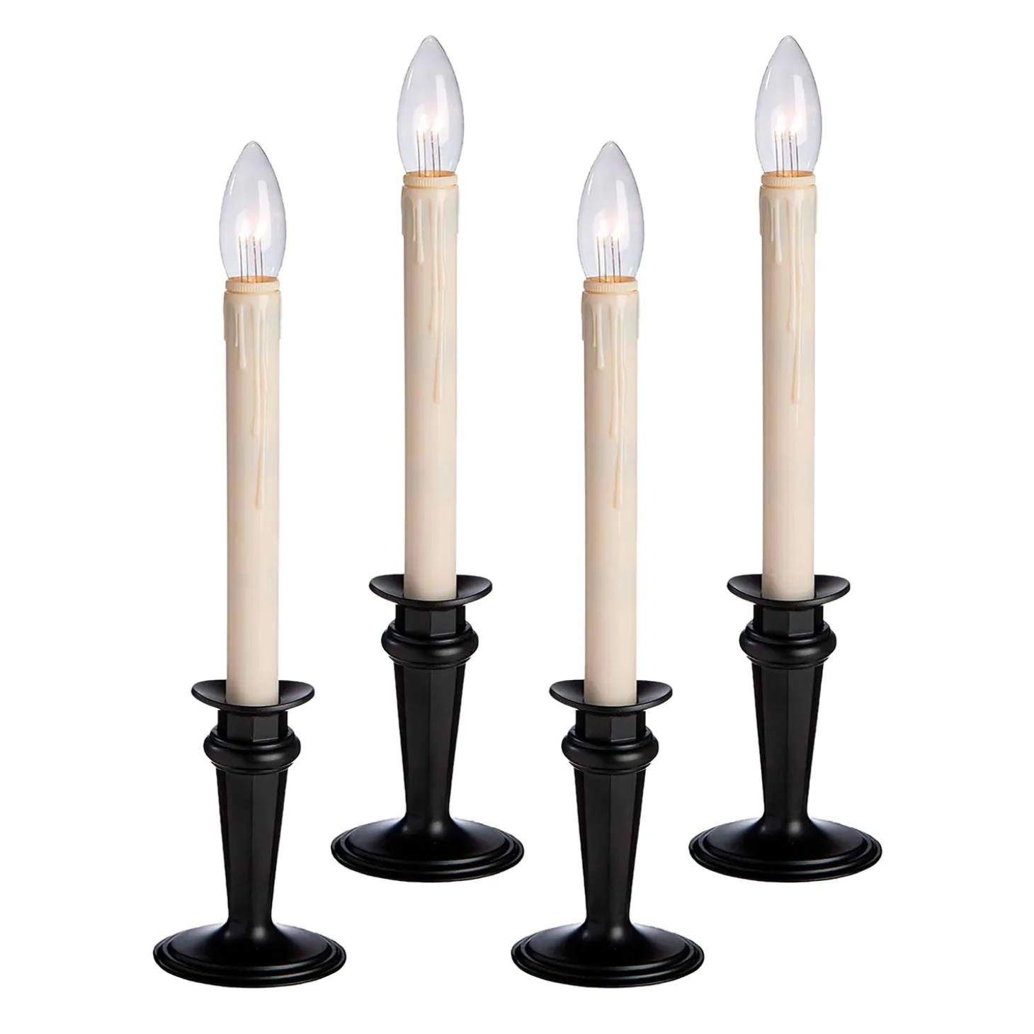 Candles & Lanterns | Lighted Accents>Plow & Hearth Traditional Adjustable Window Candles with Timer and Remote, Set of 4