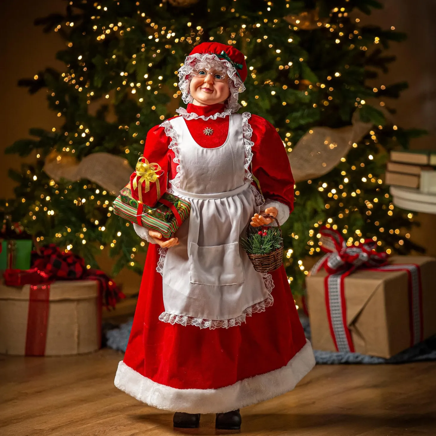 Decorative Accents>Plow & Hearth Traditional Santa LED Table Decor Dancing Mrs. Claus with Music, 36.75"