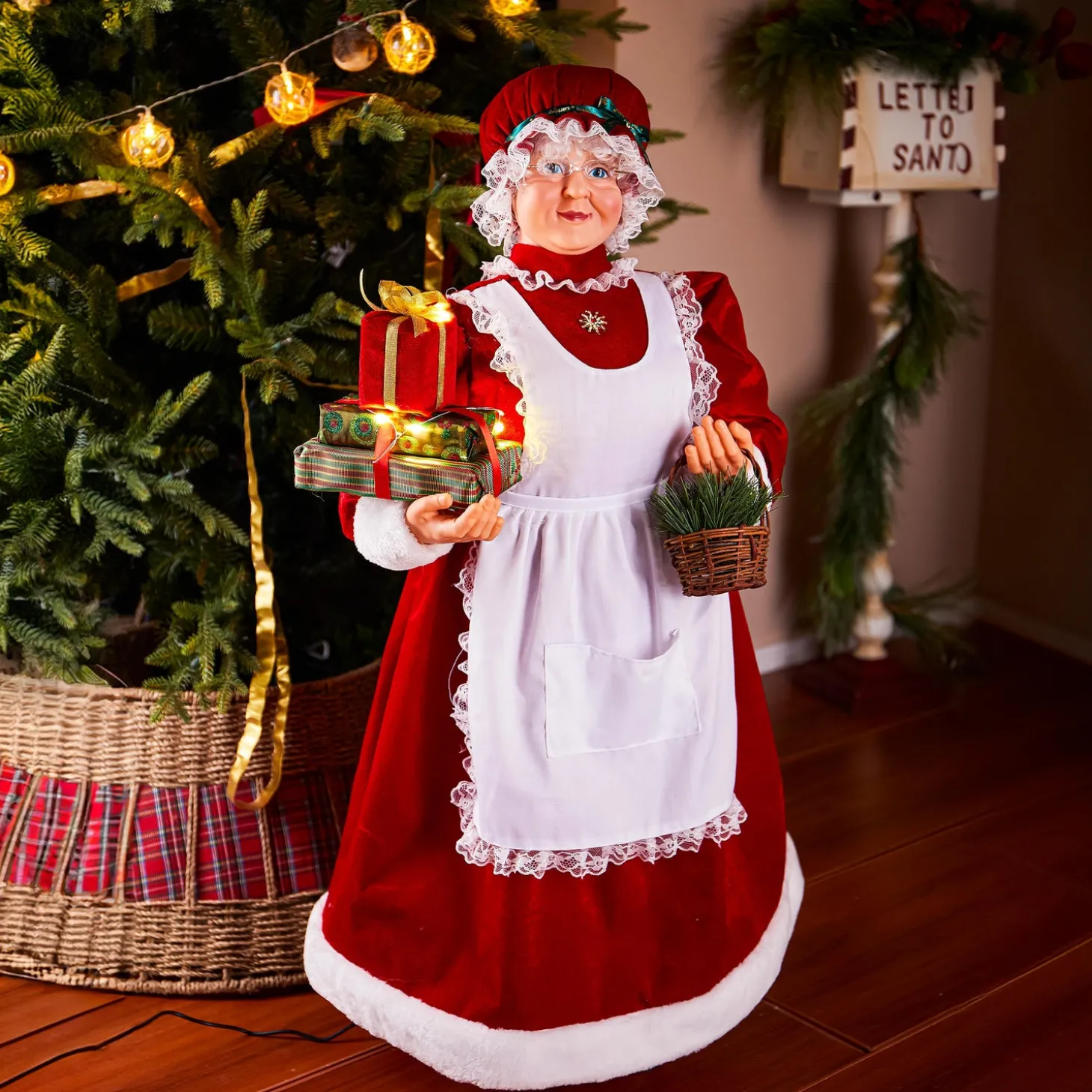 Decorative Accents>Plow & Hearth Traditional Santa LED Table Decor Dancing Mrs. Claus with Music, 36.75"