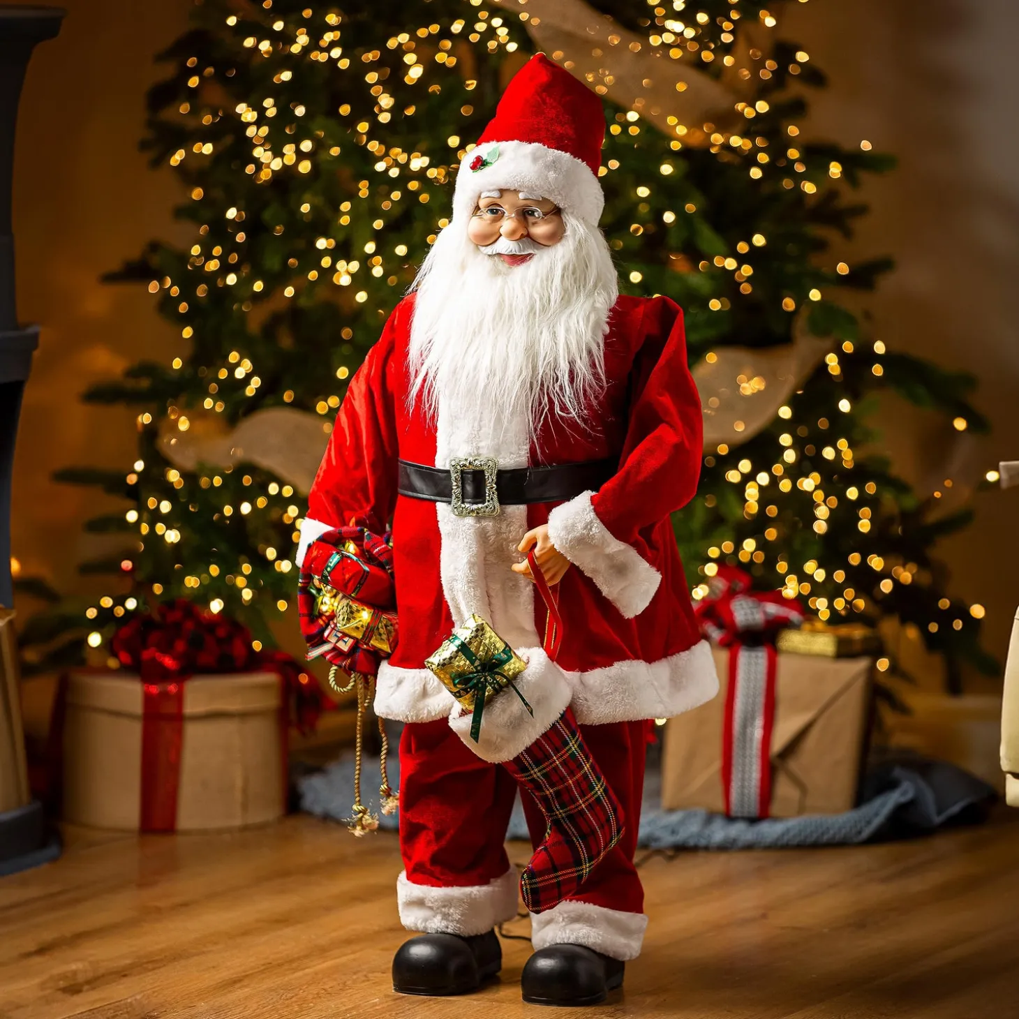 Decorative Accents>Plow & Hearth Traditional Santa LED Table Decor Dancing Santa Claus with Music, 39.5"