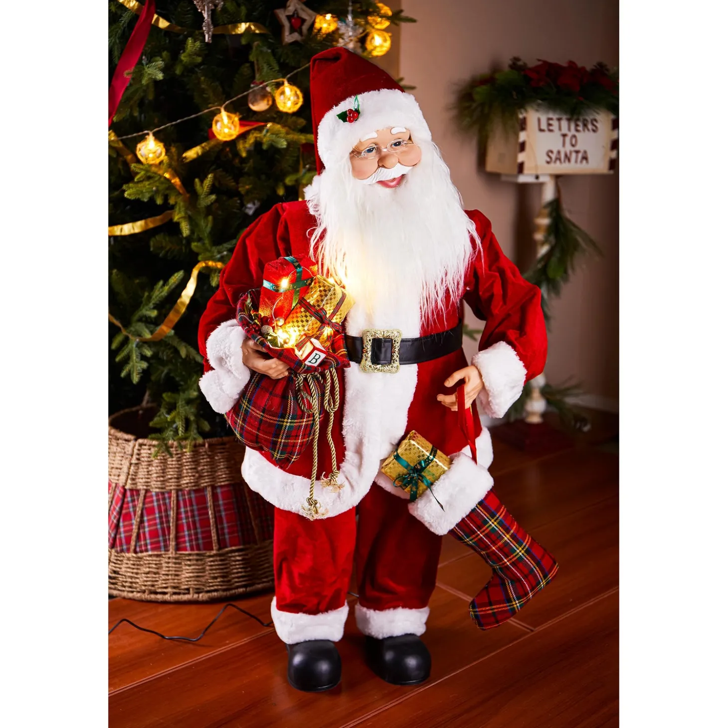 Decorative Accents>Plow & Hearth Traditional Santa LED Table Decor Dancing Santa Claus with Music, 39.5"