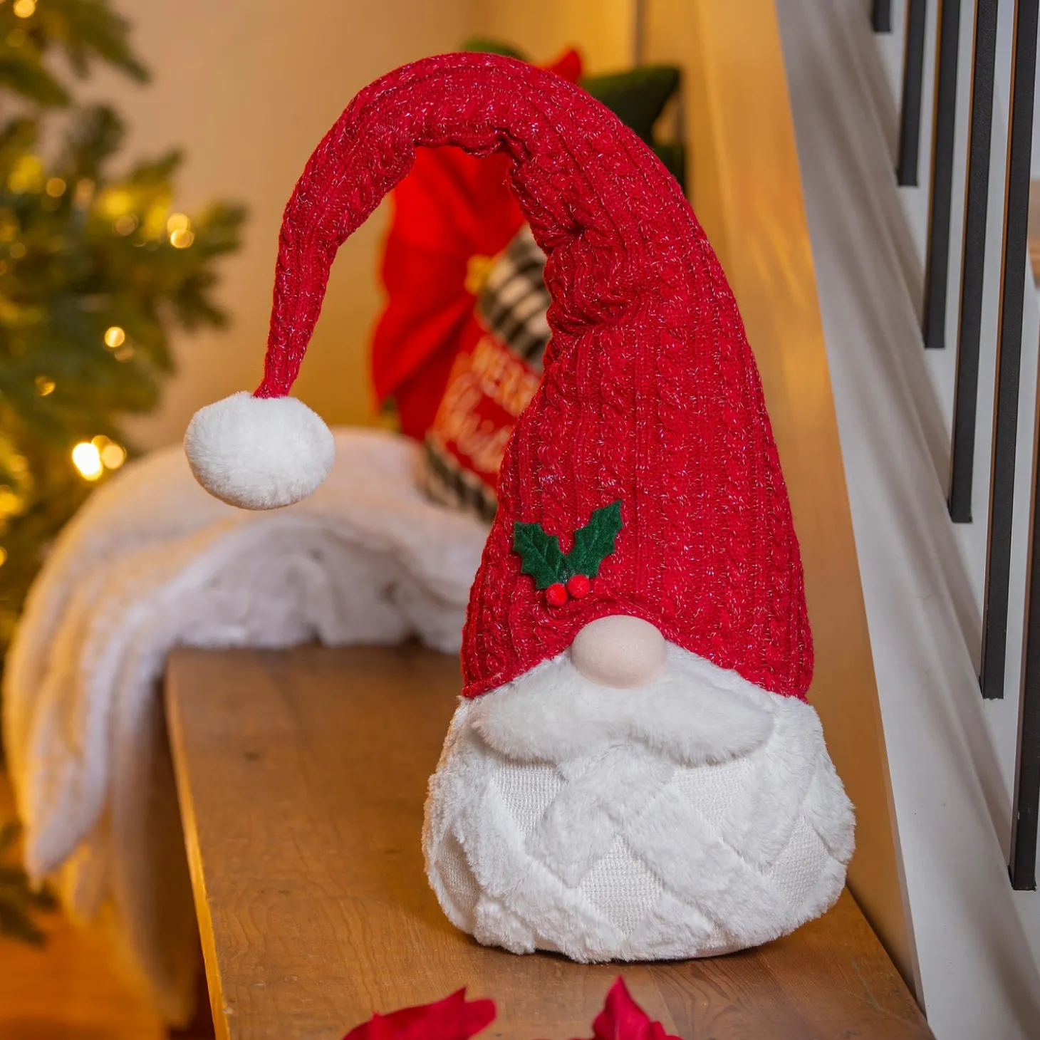 Decorative Accents>Plow & Hearth Traditional Santa Table Decor Fabric Gnome with Red Hat