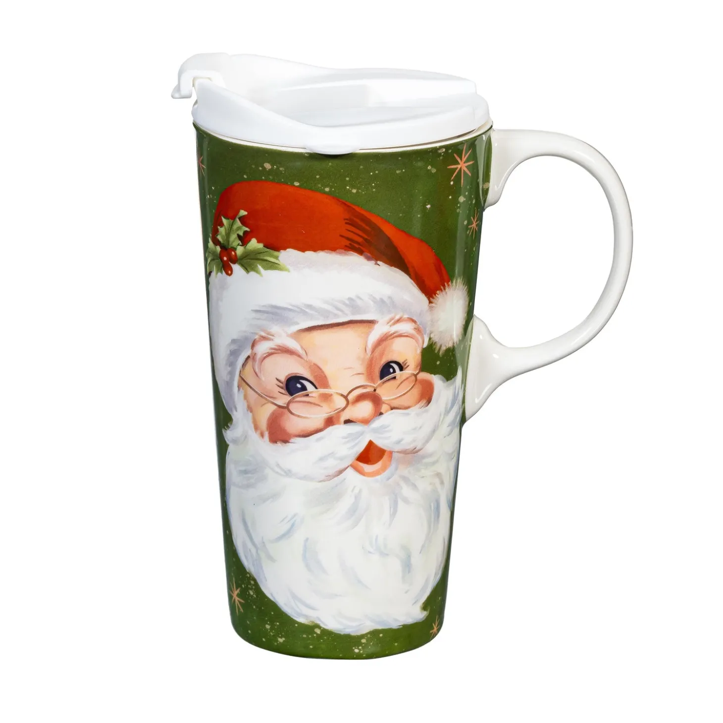 Travel Cups>Plow & Hearth Traditional Santa Travel Cup Ceramic Perfect Cup, Jolly Santa, 17oz, Gift Box