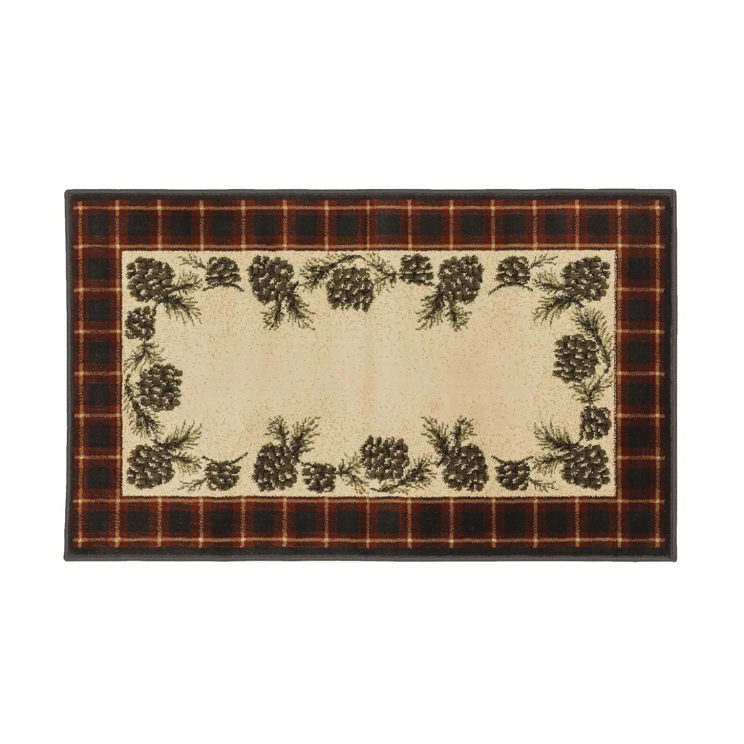 Hearth Rugs | Hearth Rugs>Plow & Hearth Vista Pine Cones Plaid Border Rug, 30" x 50" Red