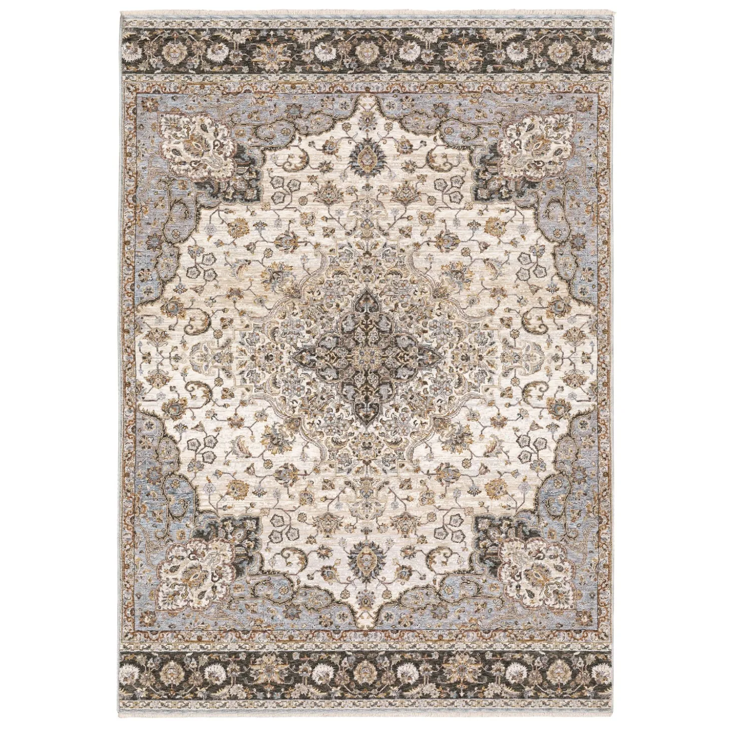 Area Rugs>Plow & Hearth Wakefield Medallion Polyester Runner, 2'3" x 7'6" Ivory