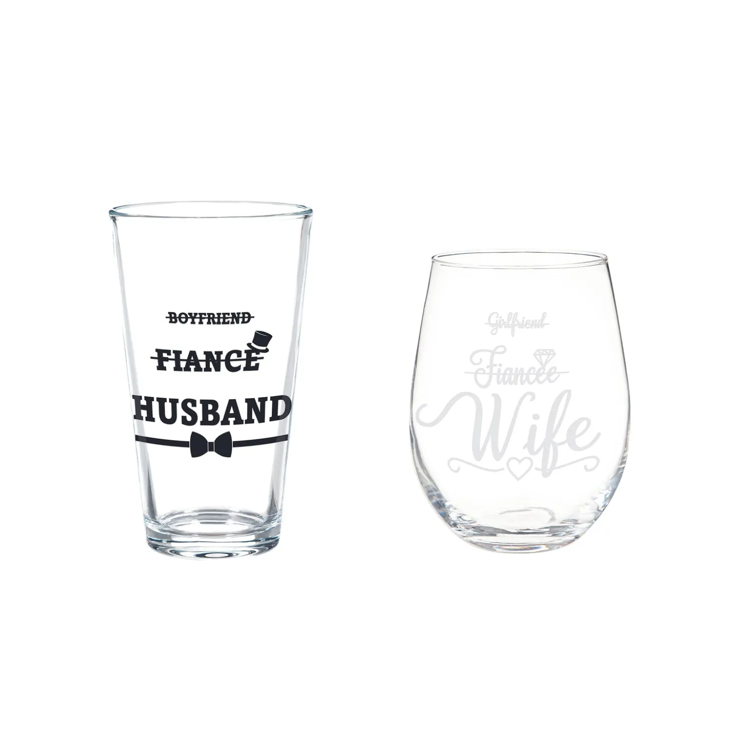 Wine Glasses>Plow & Hearth Wedding Stemless Glass and Beer Pint Giftset, 17oz and 16oz, Gift Box