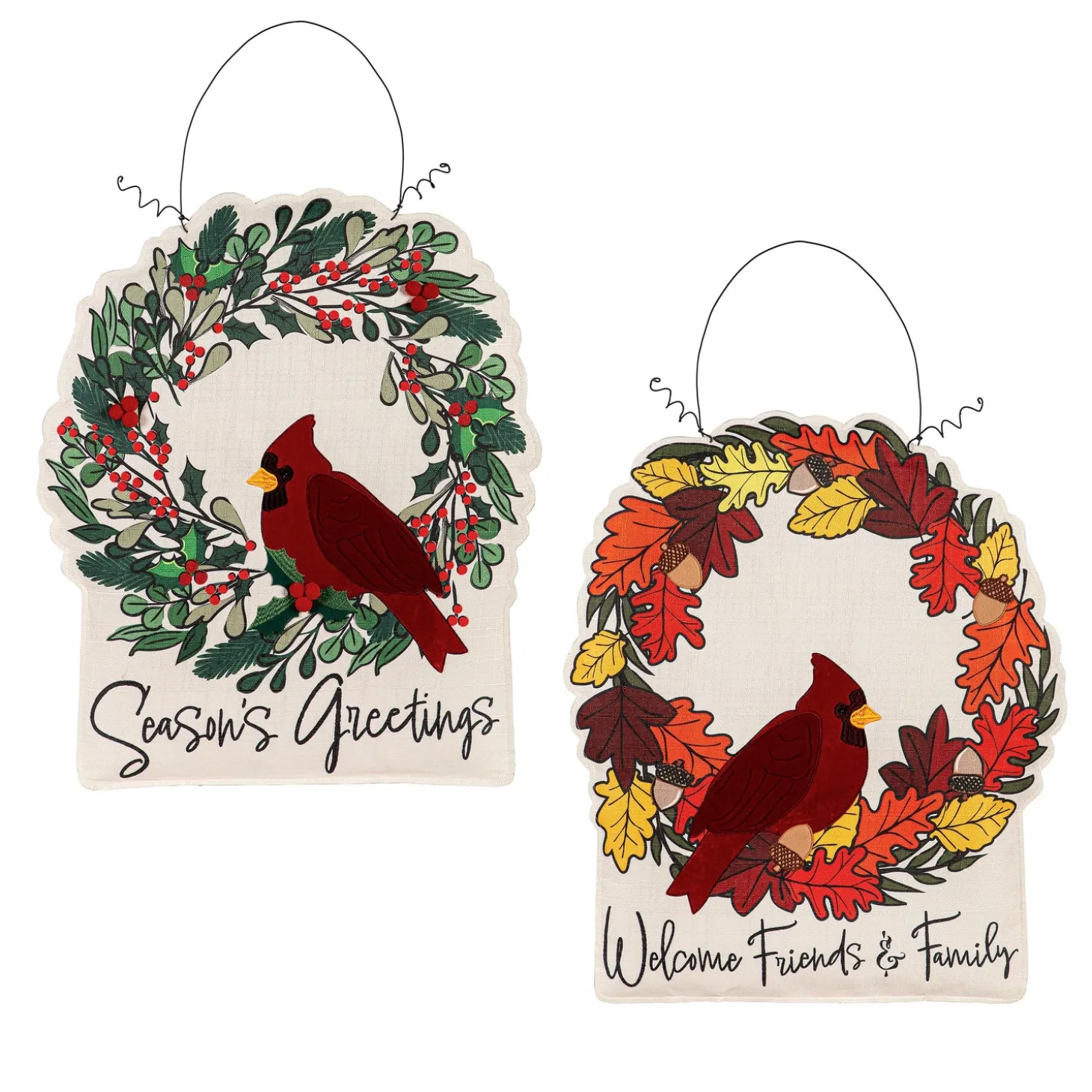 Fabric Door Hangers>Plow & Hearth Welcome Friends & Family Cardinal h/Christmas Wreath Double Sided Estate Door Décor